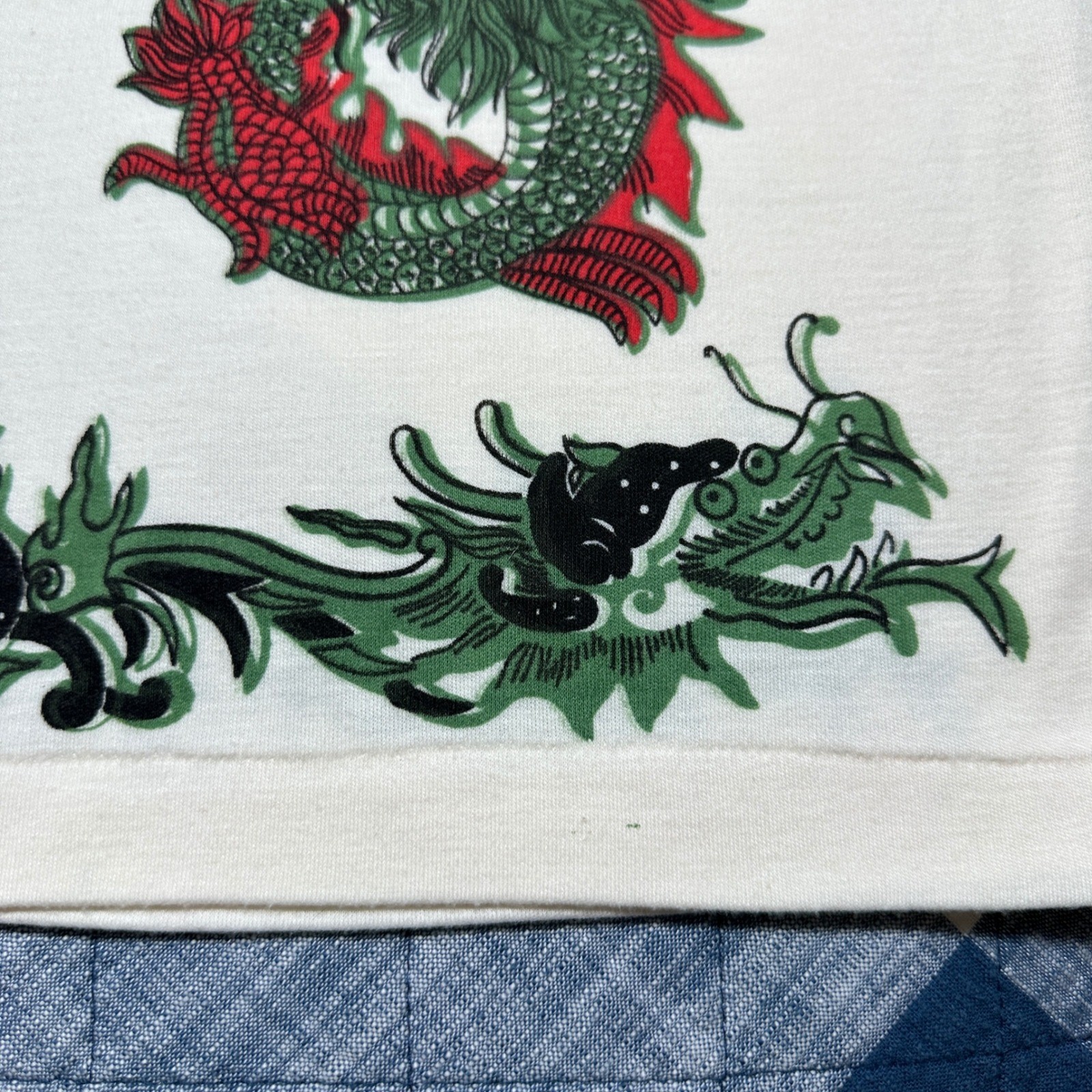 Rare Vintage 70s Singapore Dragon Graphic Shirt White Souvenir Tee Sleeve Hit