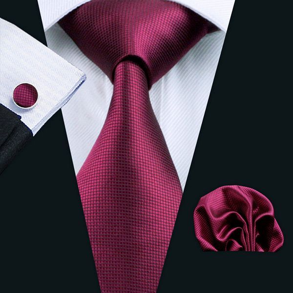 Burgundy Necktie, Hanky, & Cufflinks