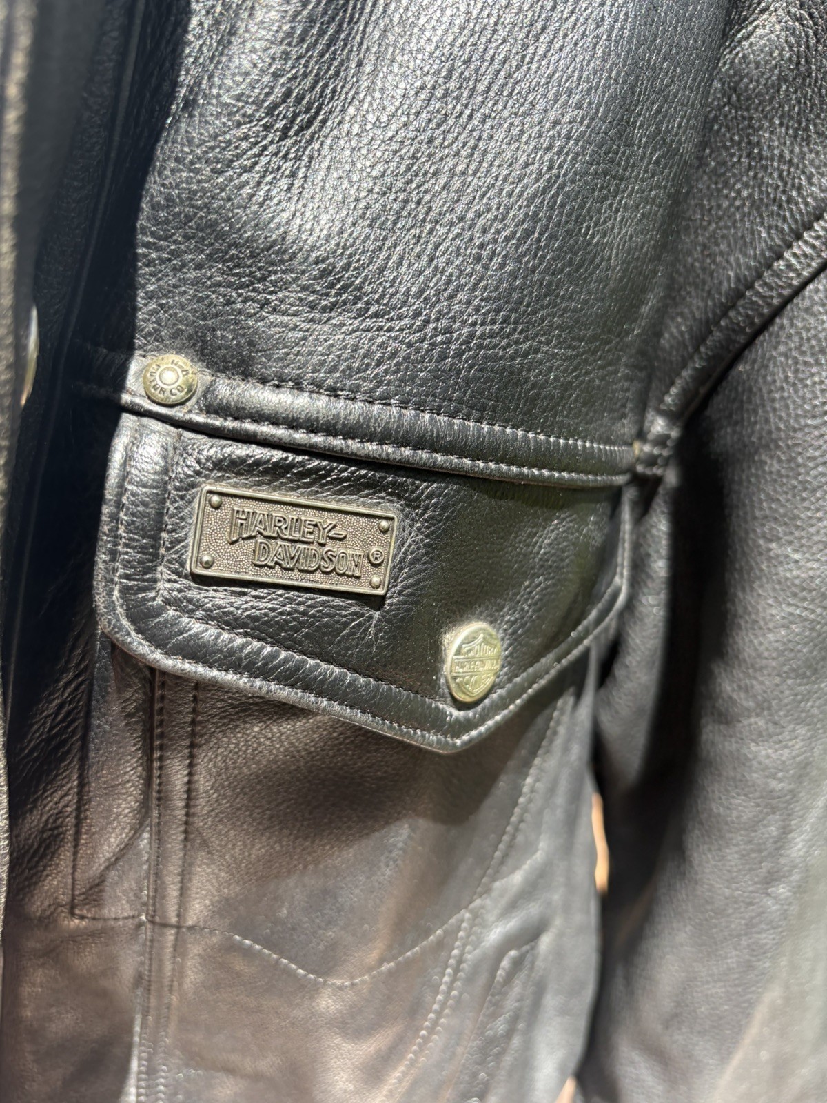 Harley Davidson Leather Jacket Mens M Black Biker Distressed Vintage Panhead