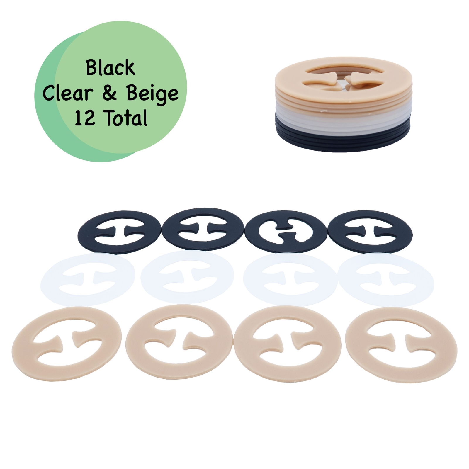 12 Round Racerback Adjustable Bra Clips in Black Nude and Clear – Hassle Free