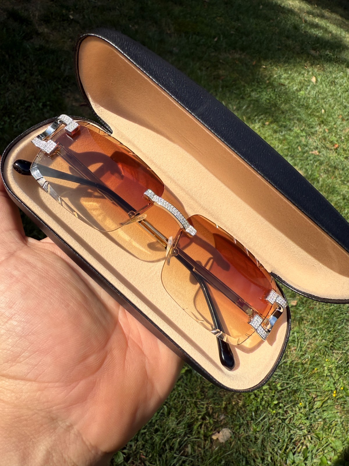 Real 925 Silver Big C VVS MOISSANITE Light Brown Sunglasses – Iced Buffs Glasses