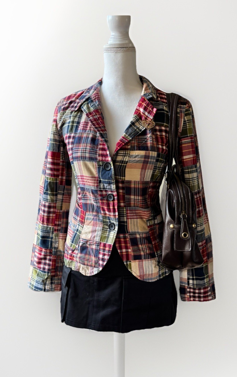 J.CREW Multicolor Plaid Blazer Jacket Button Front Collared Lined Pockets M