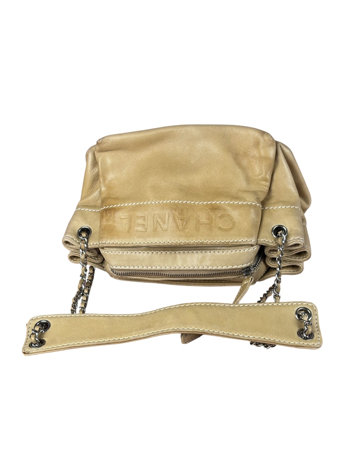Size OS – Chanel Warm Beige Leather LAX Accordion Shoulder Bag 2003 / Pre-Owned
