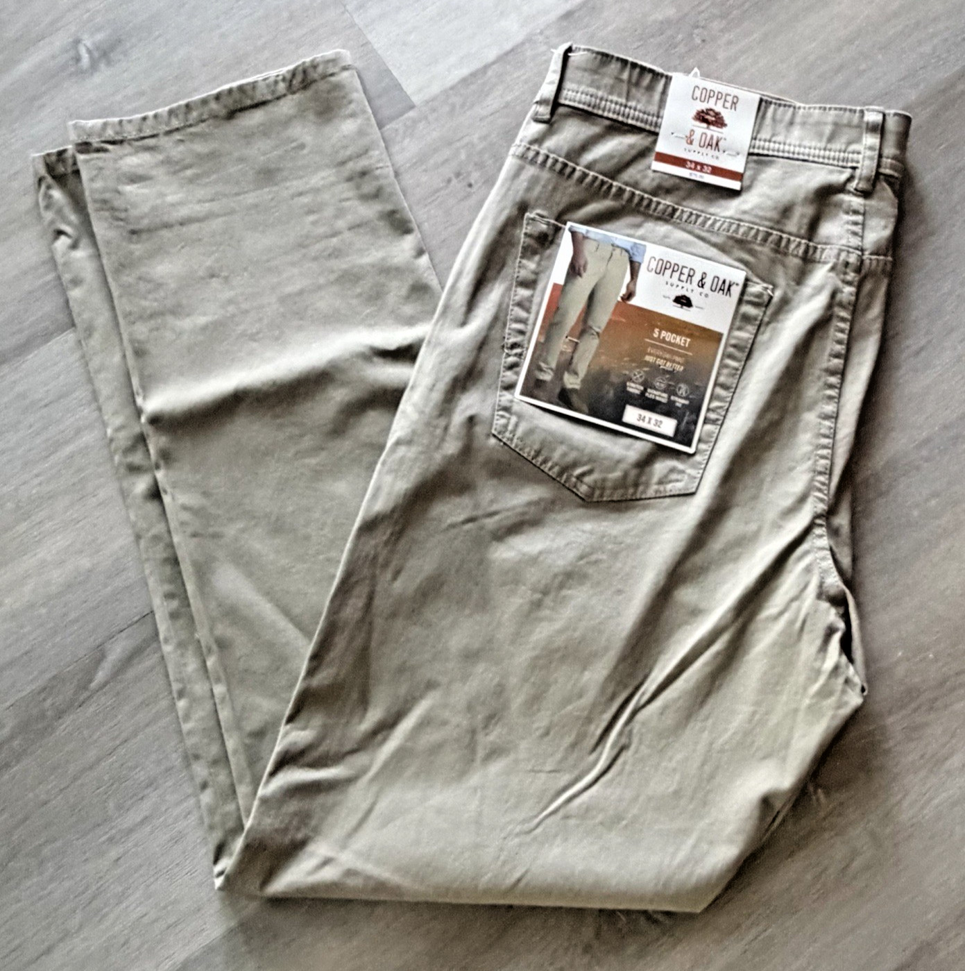Copper & Oak NWT Mens 34×32 Pants 5 Pocket Every Day Pant Birch Khaki K5S817 NWT