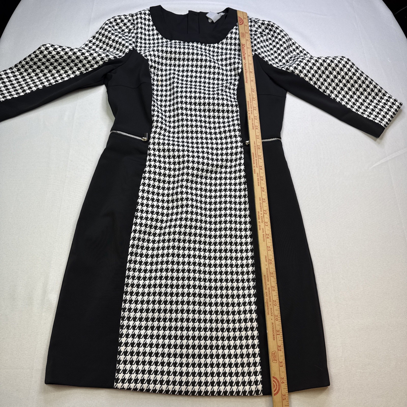 H&M Houndstooth Sheath Bodycon Dress Black Size 10 Slimming #0134