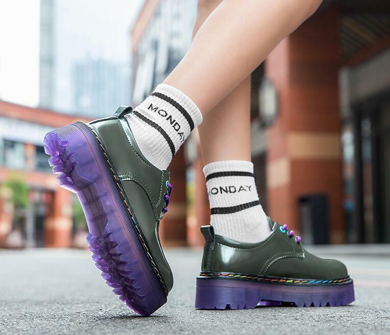 Women’s Round Toe Platform Creeper Lace Up Low Heel Casual Shoes Thick Sole New