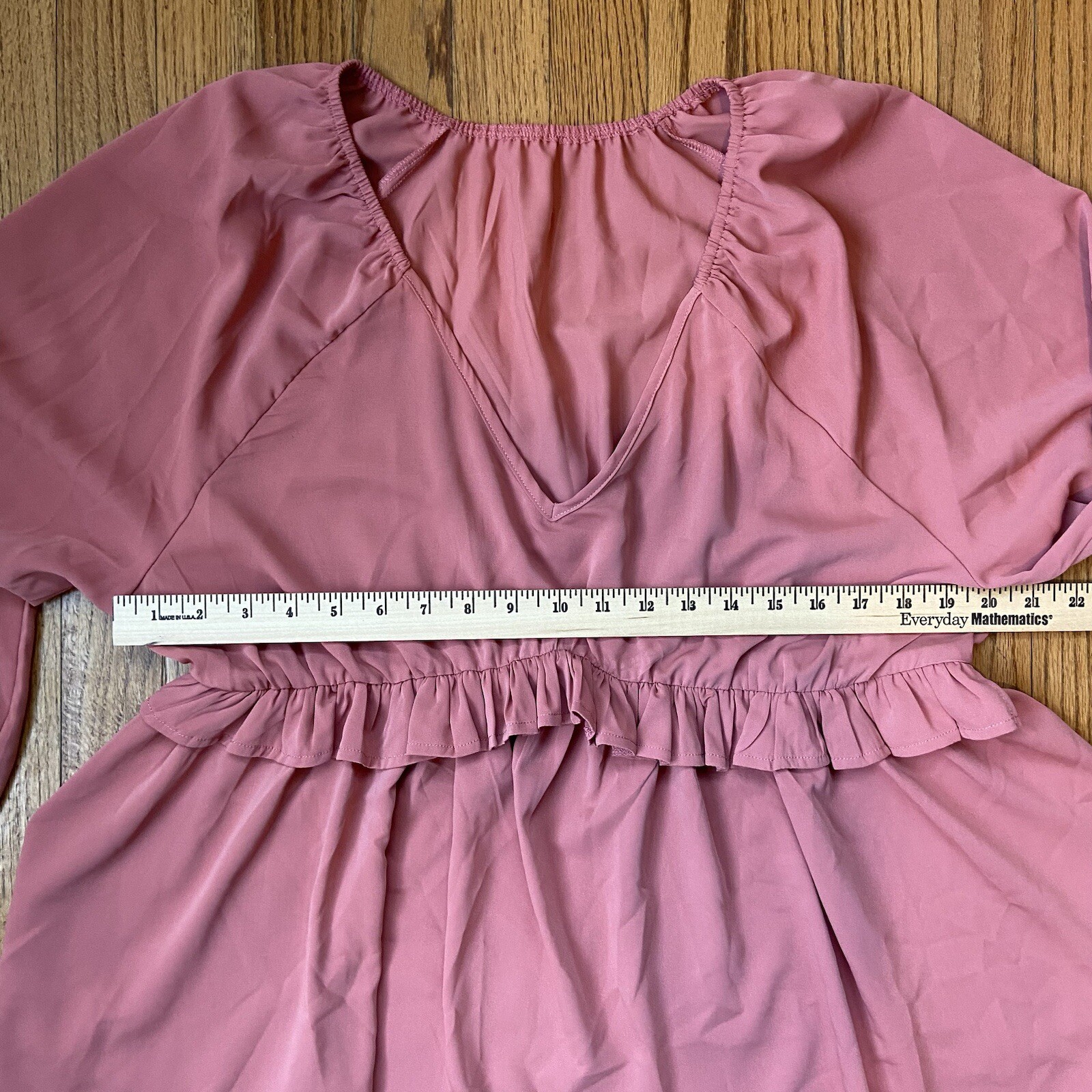 Shein Curve Cinched Waist Ruffled Blouse Top 1XL Dusty Rose Pink V Neck Light