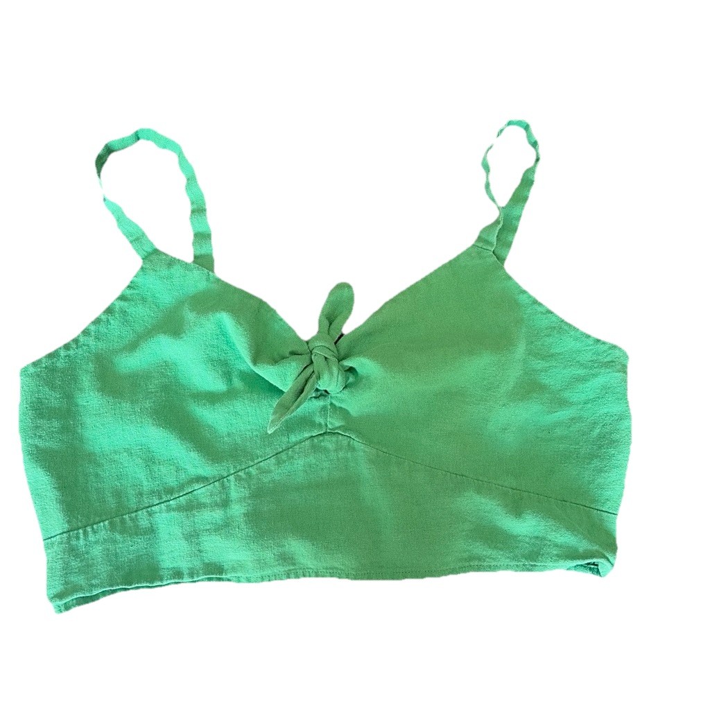 Universal Thread Women Green V-Neck Tie Front Cropped Smocked Cami Top XL