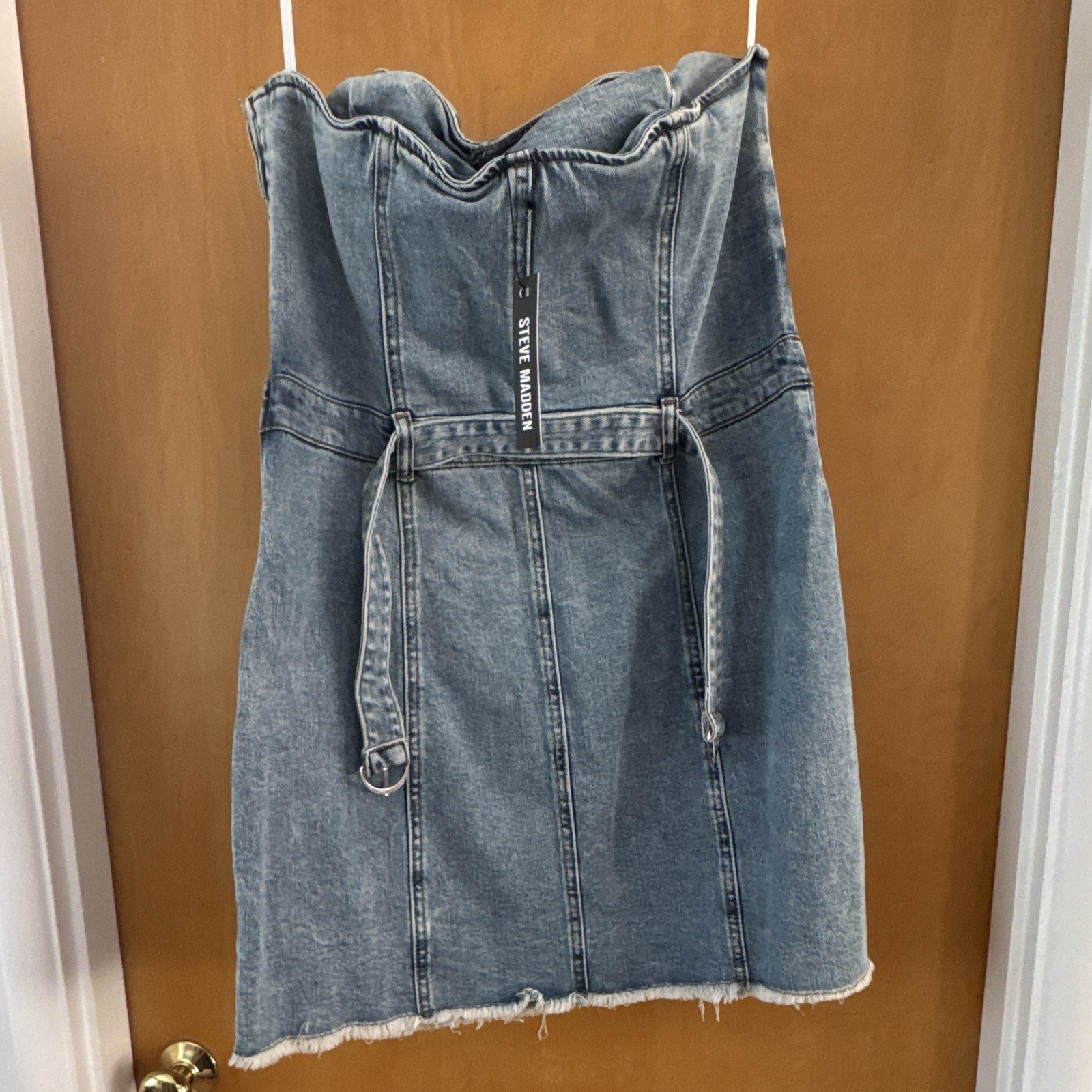 Steve Madden Blue Denim Strapless Sweetheart Belted Mini Sheath Dress XL