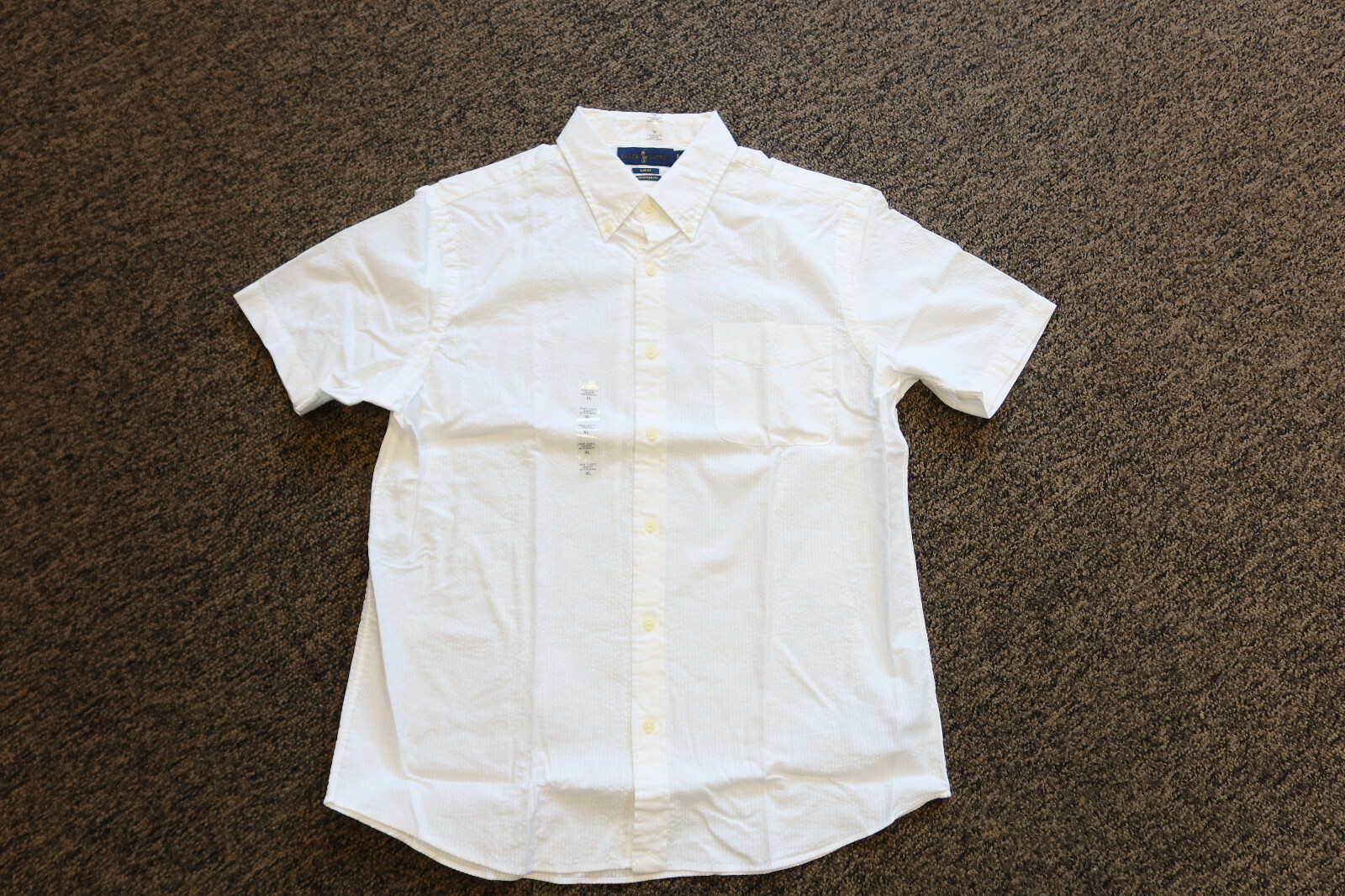 Ralph Lauren Men’s Slim Fit Untucked Seersucker Button Down Shirt – XL – White