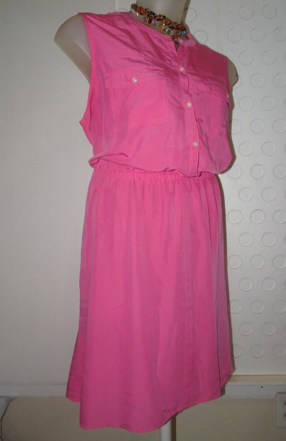 OLD NAVY Shirt Dress Button Up Collared Lapel Sleeveless Pink XL *