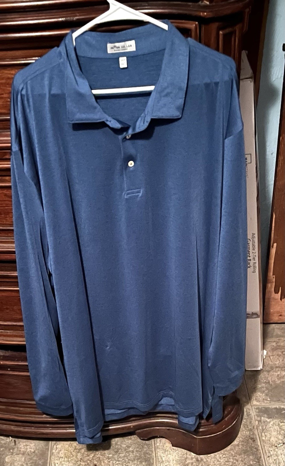 Mens 3XT Blue Peter Millar Summer Comfort Long Sleeve Performance Golf Polo