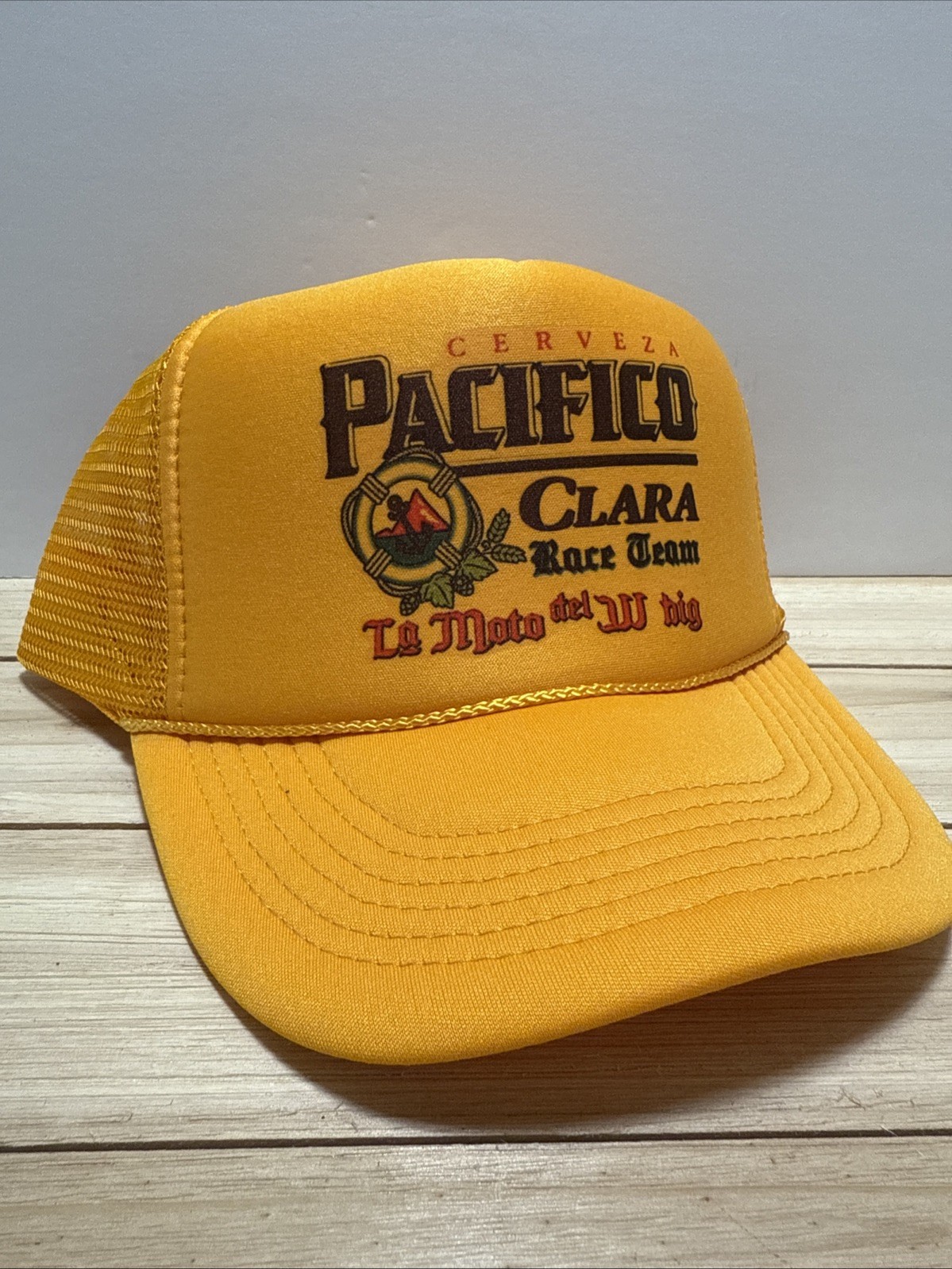 Vintage Pacifico Beer Hat Trucker Hat snapback Gold Yellow Race Team Racing Cap