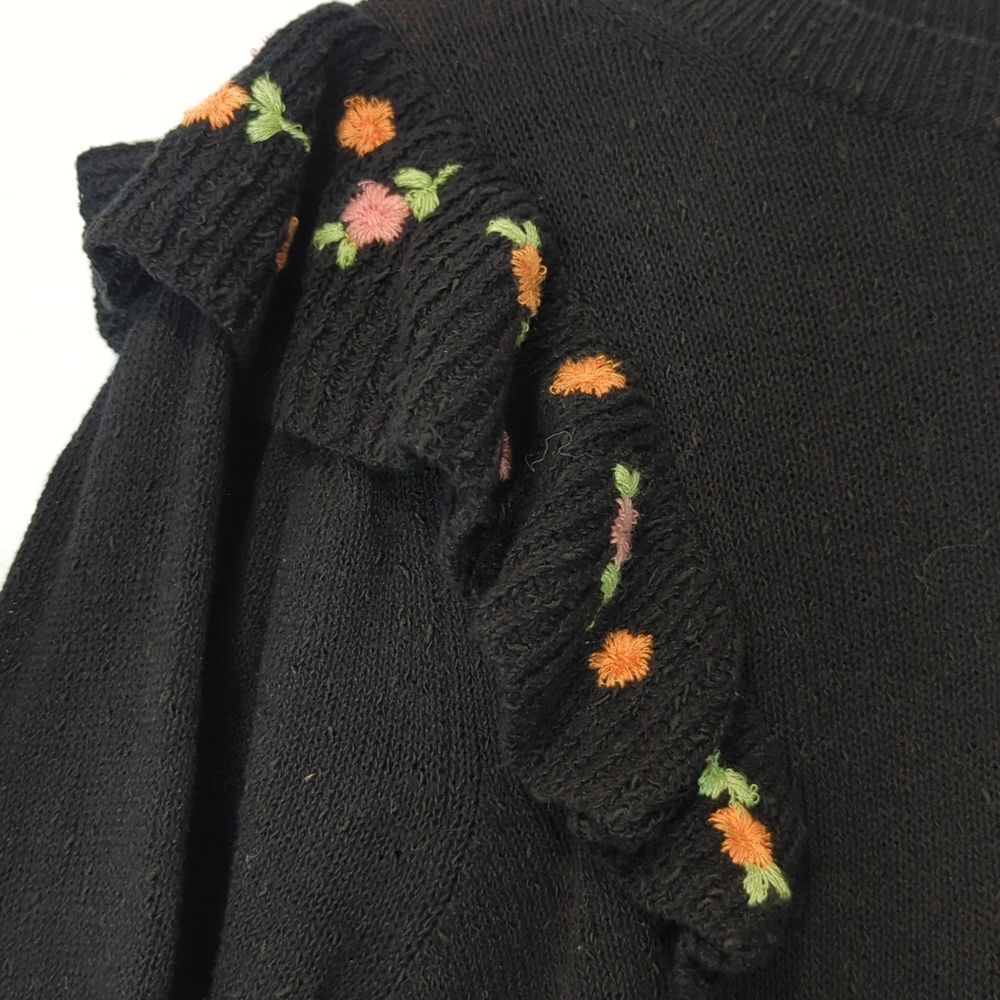 Something Navy Linen blend Louise Embroidered Ruffle Sweater S