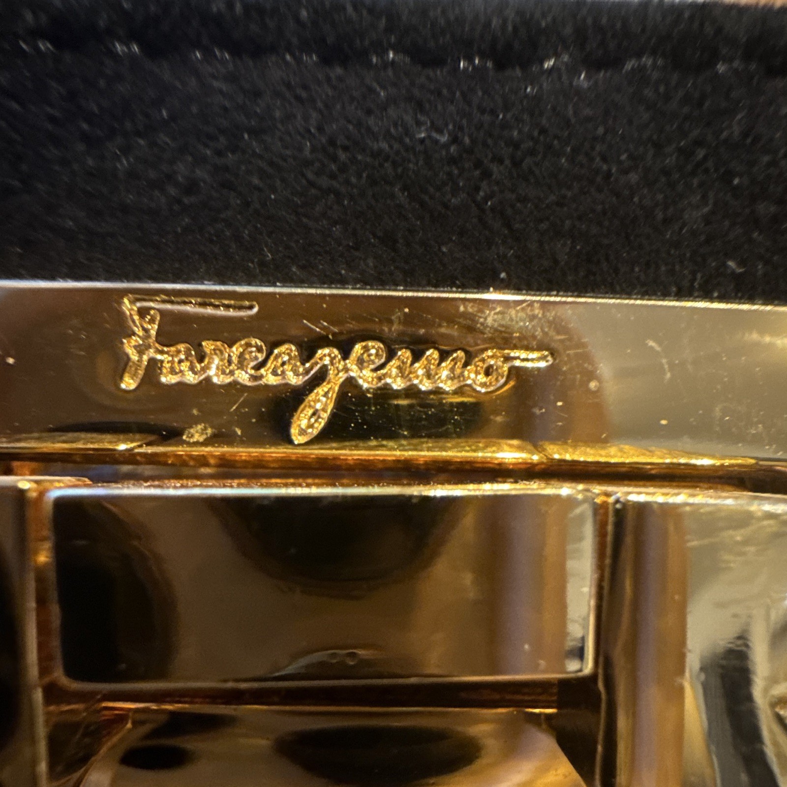 Salvatore Ferragamo Black Small Shoulder Bag Gold Chain Strap Clasp Closure