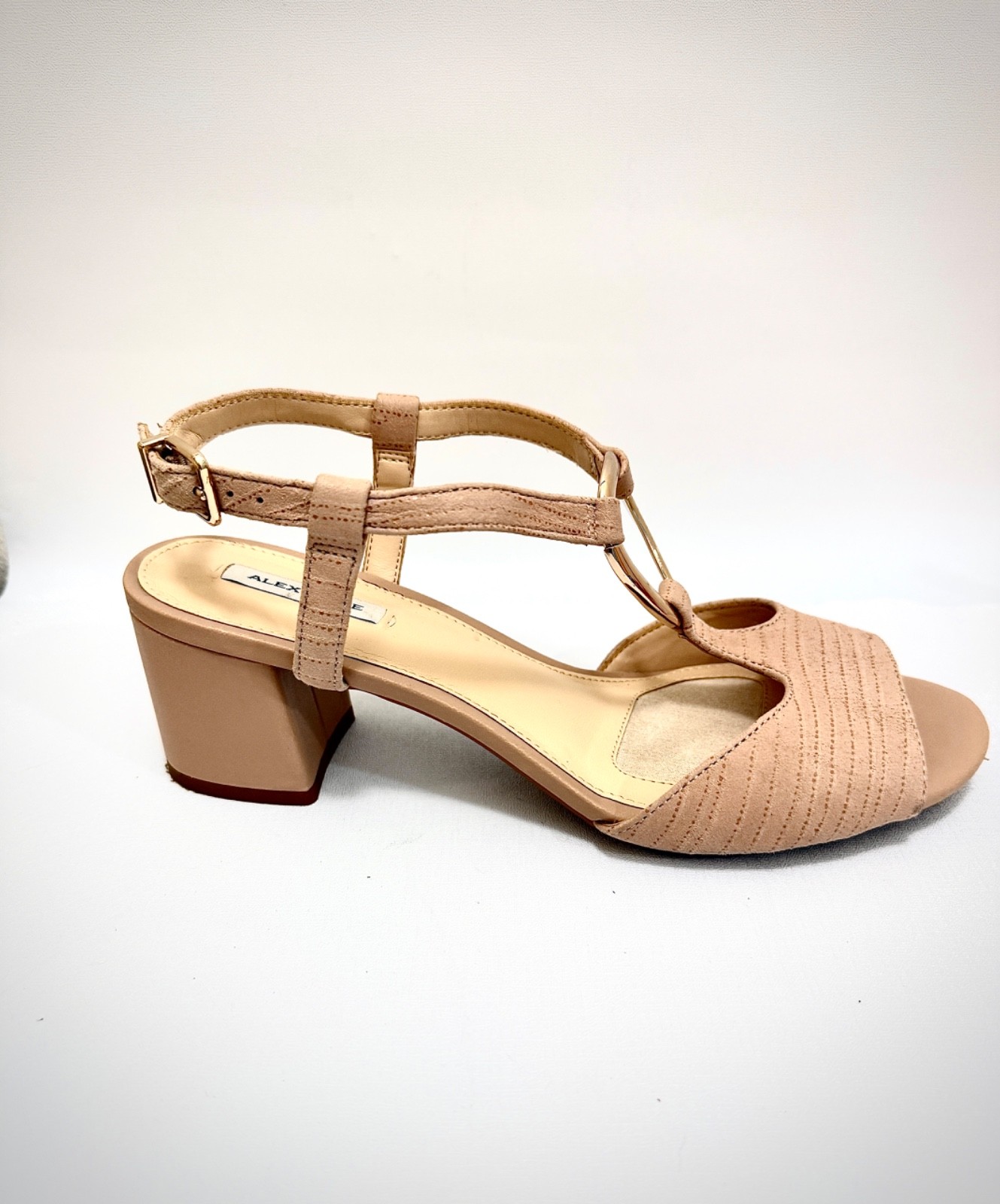 Alex Marie Tan Suede Slingback Sandals 2″ Heel Buckle Strap Open Toe Size 8.5M
