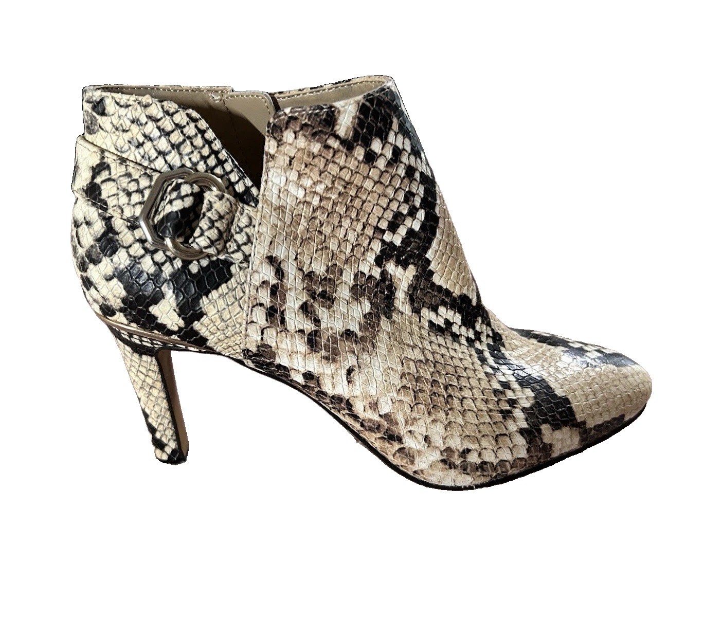 Vince Camuto Snakeskin Print Leather Ankle Booties Size 8 High Heel Side Zip