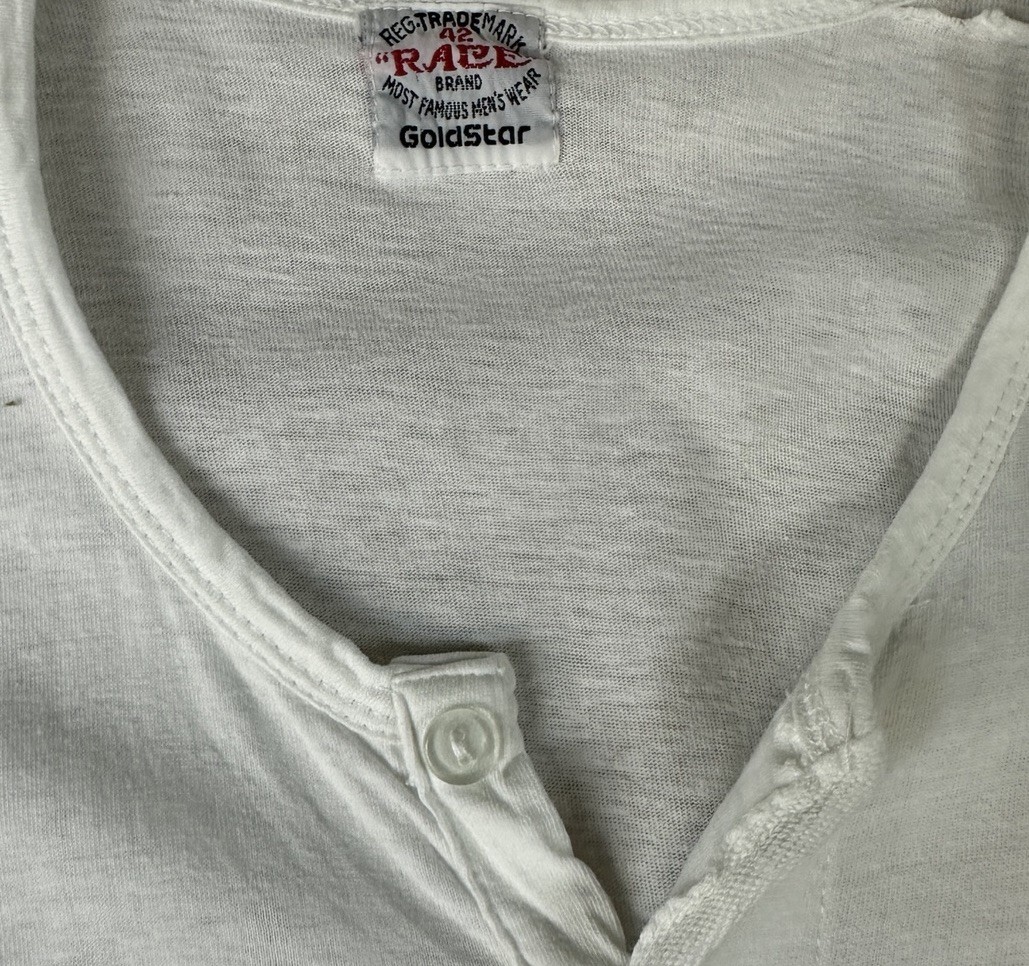 VTG Race Brand Shirt Men’s Size 42 Large Henley Short Sleeve Goldstar 60s 70s