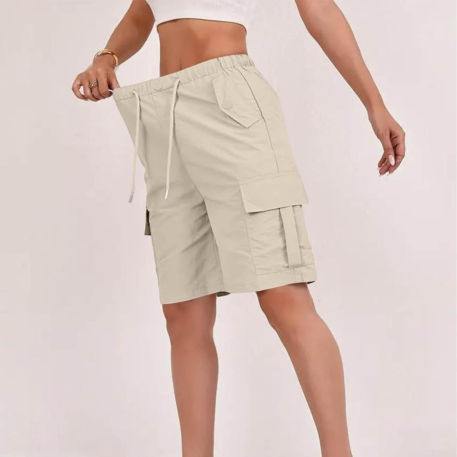 Women’s Knee Length Bermuda Shorts Wide Leg Cargo Hiking Work Summer Pockets
