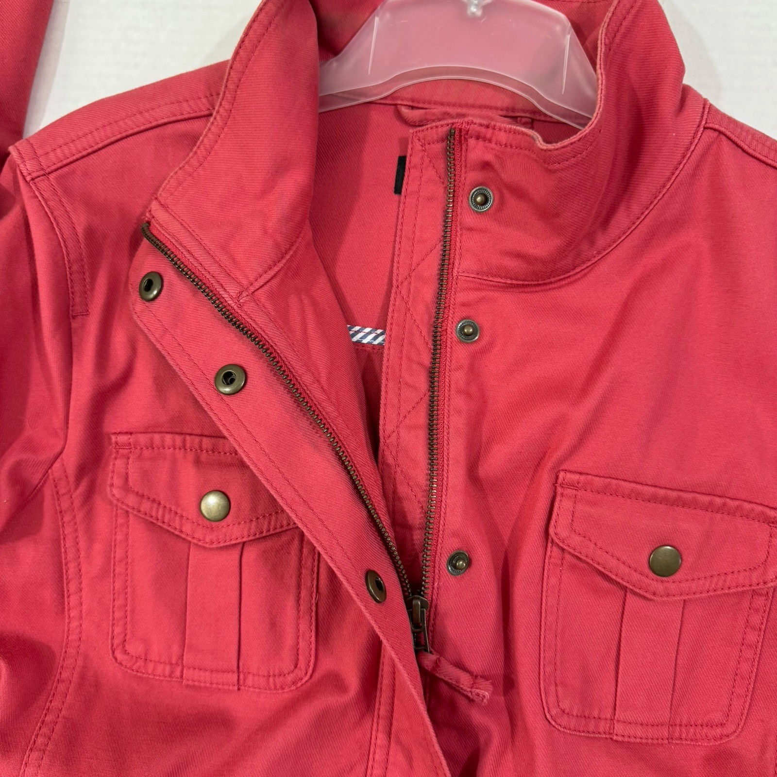 TALBOTS Jacket L Safari Field Utility Button Zip Up Twill Cotton Tencel Orange