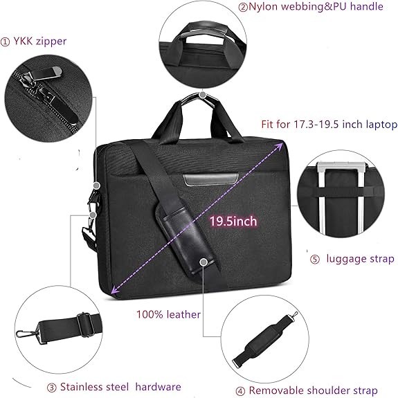 18 Inch Laptop Bag, Expandable Briefcase, Computer Bag Men Black-18.4 Inch
