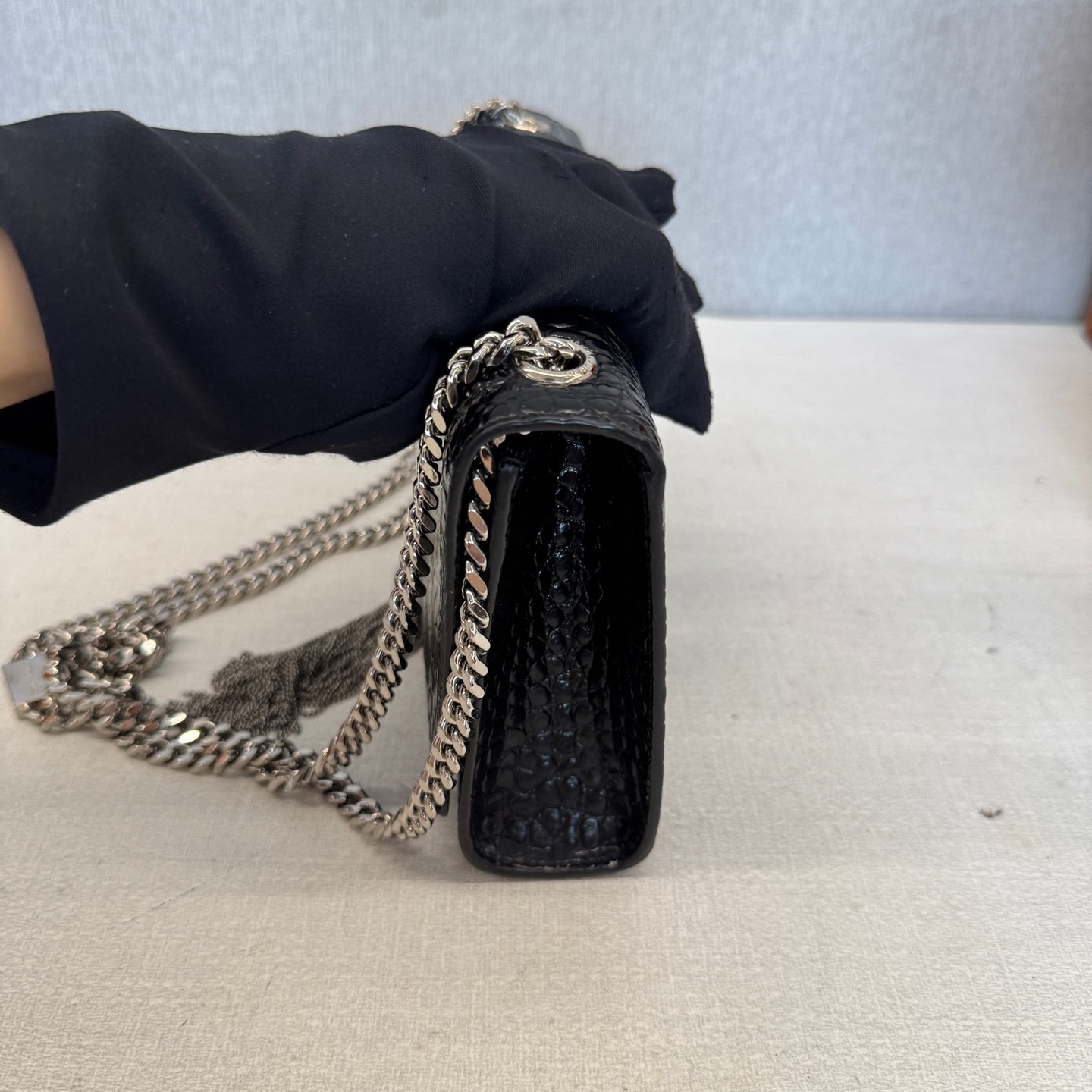 Saint Laurent Kate Small Black Croc Embossed Cowhide Crossbody Bag US Ship