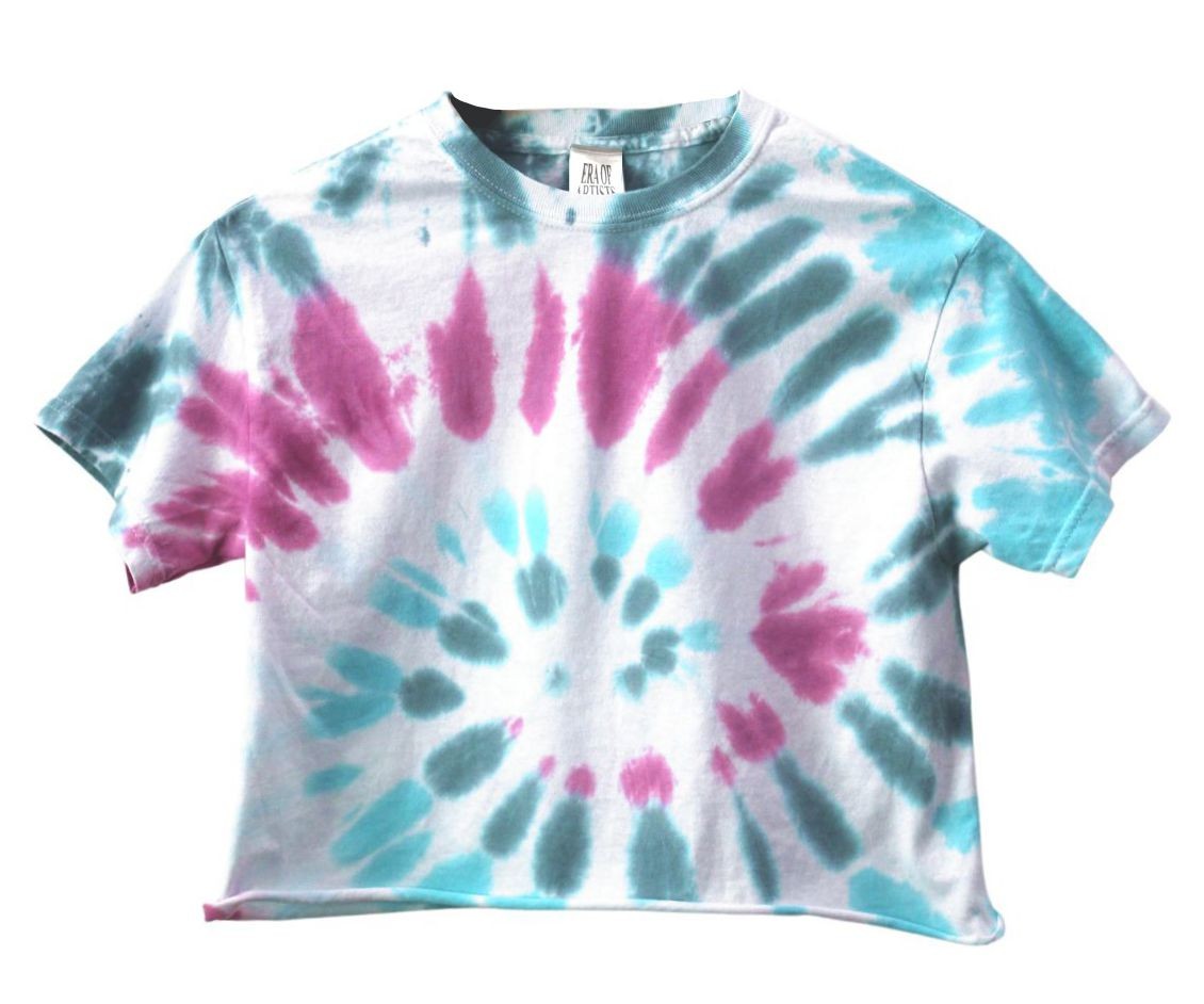 Tie Dye Unisex Cropped Tee, Hand Dyed, Raw Bottom Edge