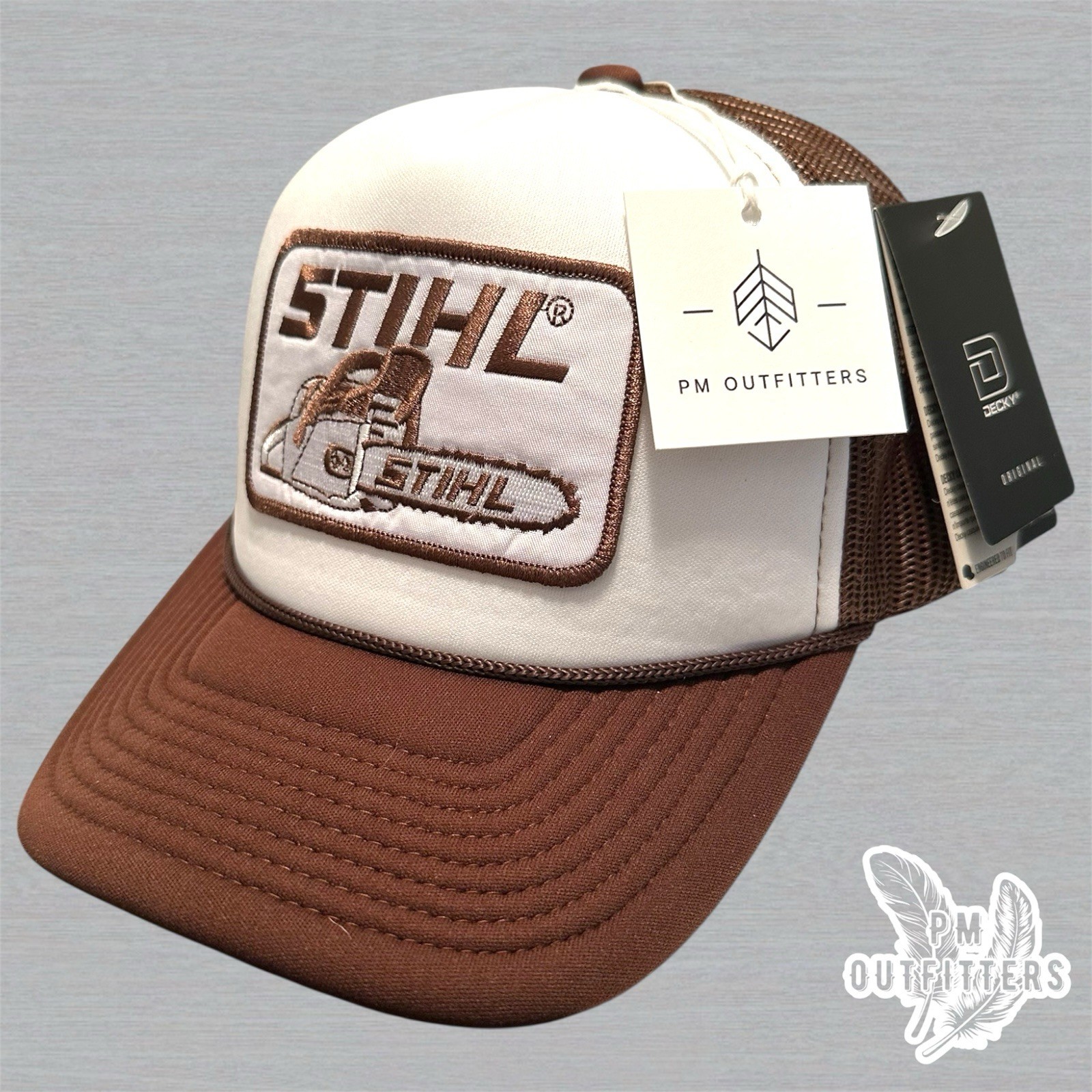 Retro Vintage Stihl Chainsaw Embroidered Patch on Decky Foam Front Rope Trucker