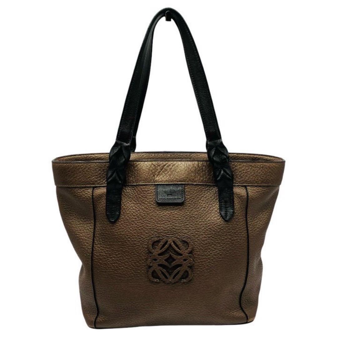LOEWE Anagram Husta Handbag Bronze Dark Brown Leather