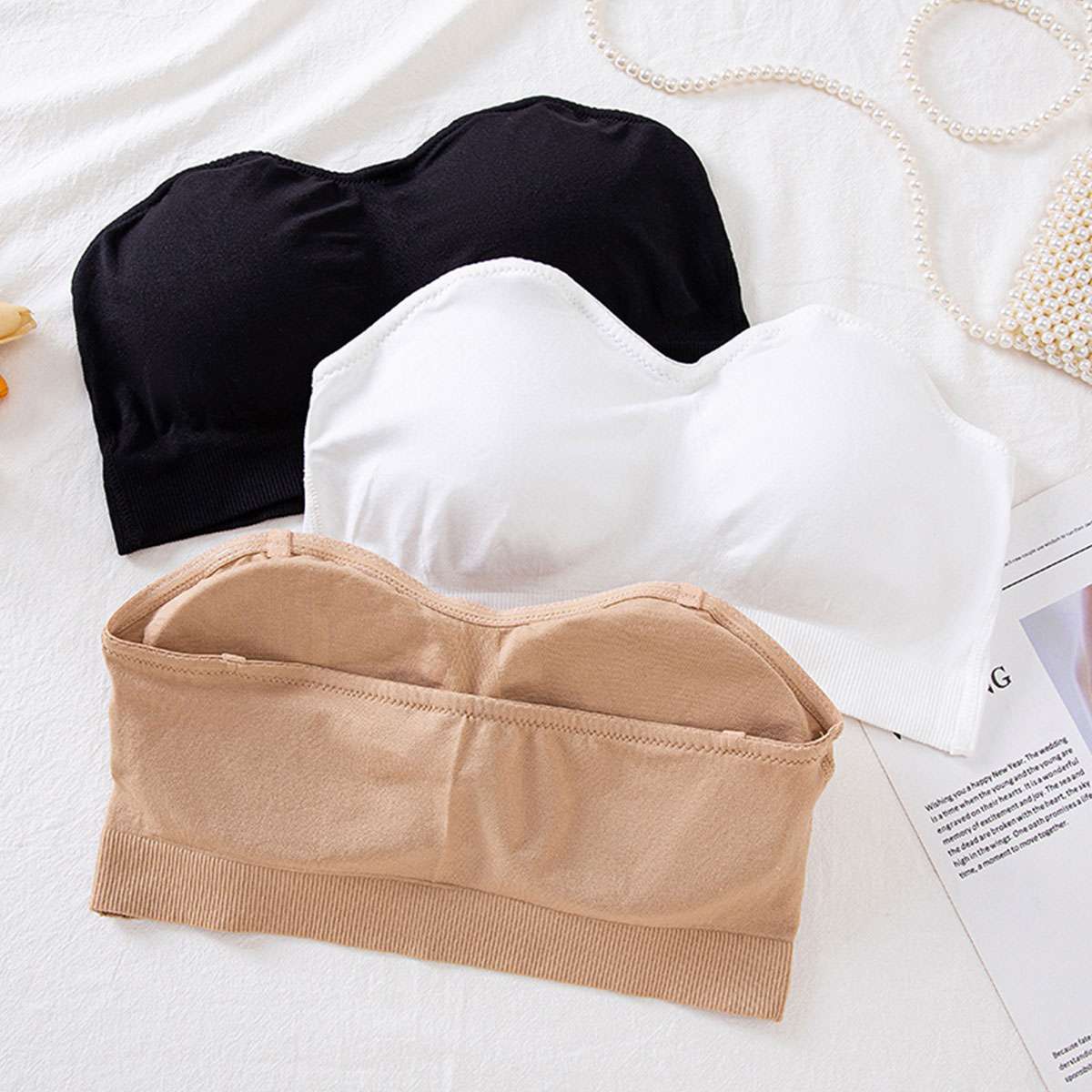 Women Padded Tube Top Bra Seamless Bandeau Strapless Bralette Stretch Intimates