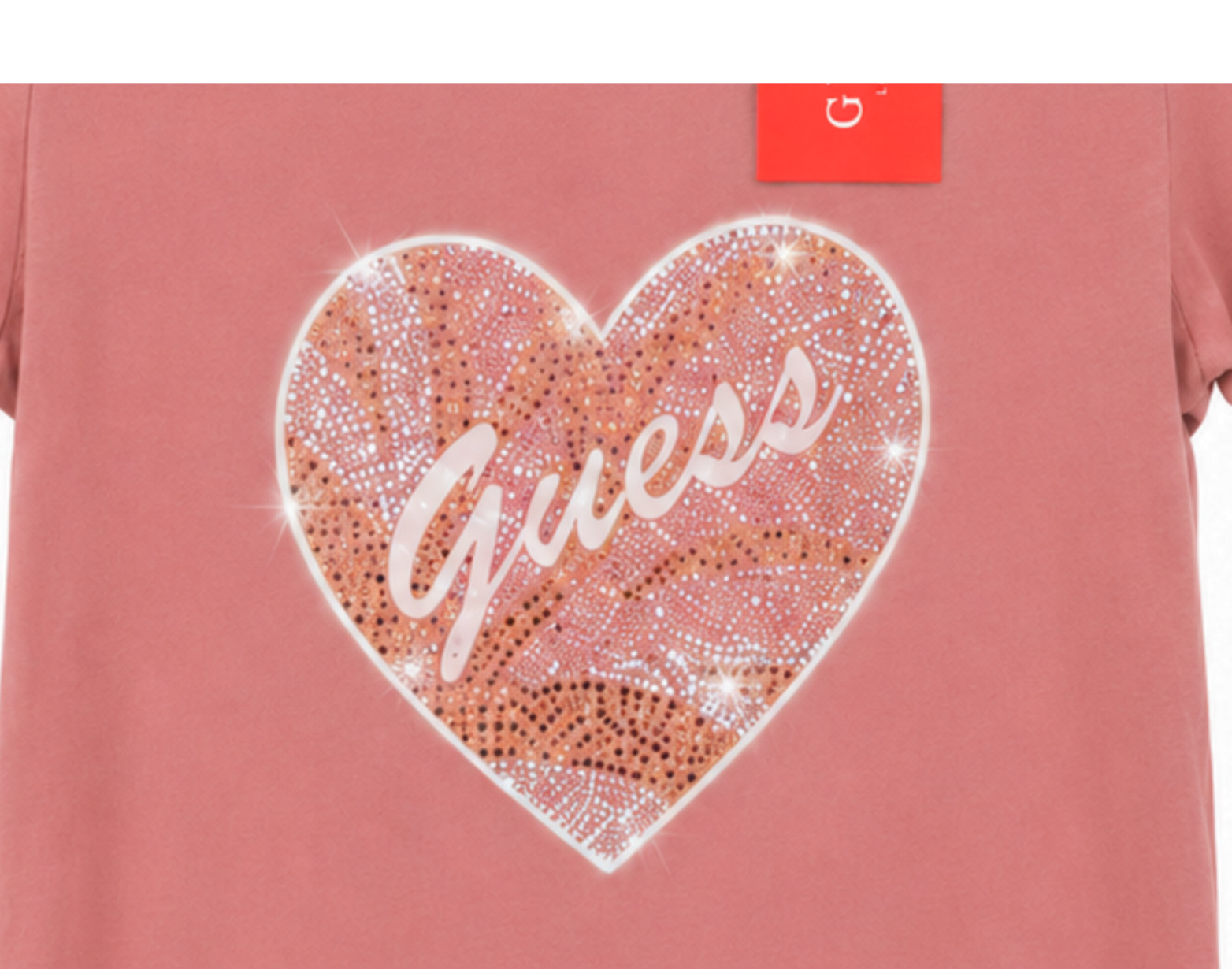 GUESS Womens Rhinestone Heart Graphic Tee Mauve Pink Short Sleeve Top Size M NWT