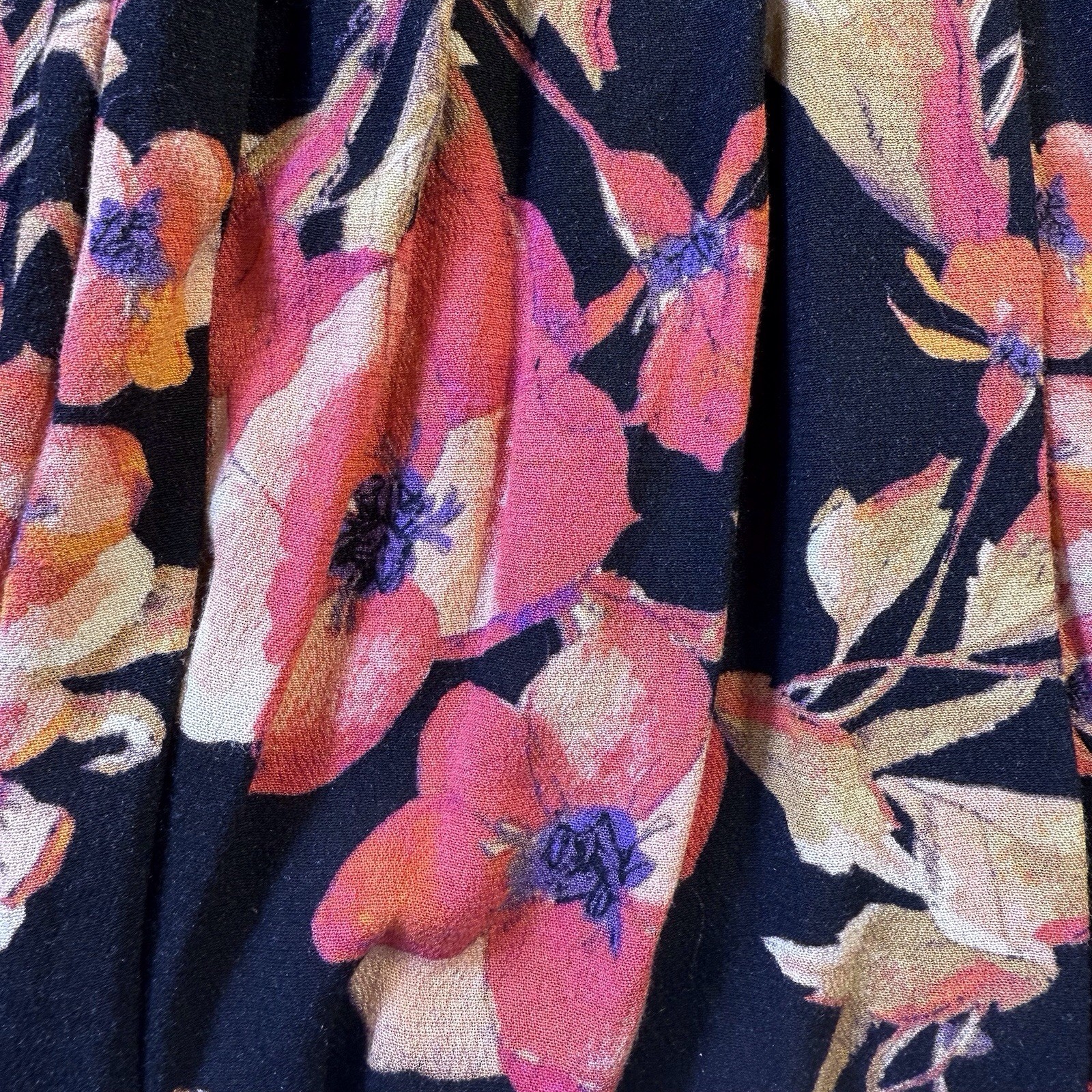 Free People Tegan Mini Dress 4 Floral Print Long Bell Sleeve Keyhole Black Coral