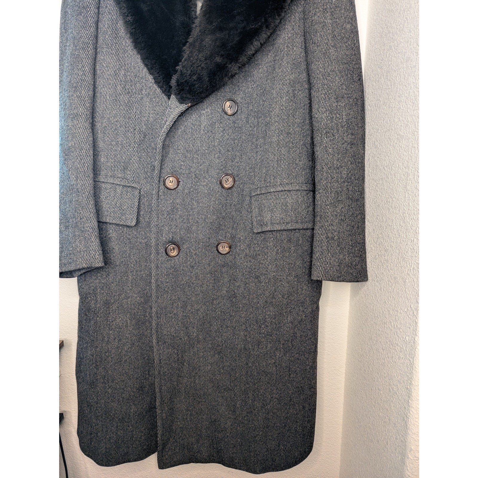 VTG Aquascutum Men’s Herringbone Overcoat 80s Shearling Rare Collector Winter