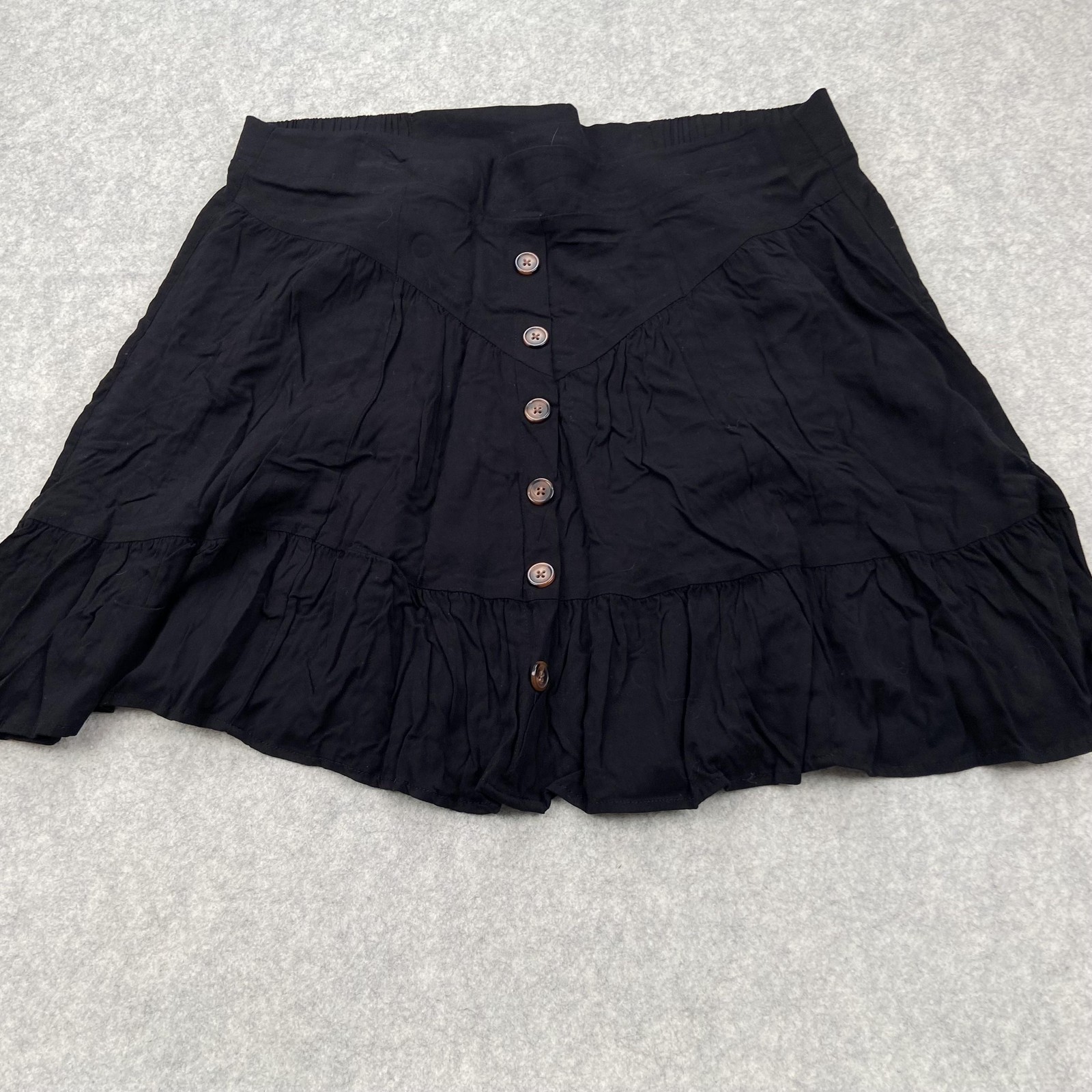 Torrid Skirt Womens 1 Black Button Front Ruffle Hem Skater Mini Plus Casual