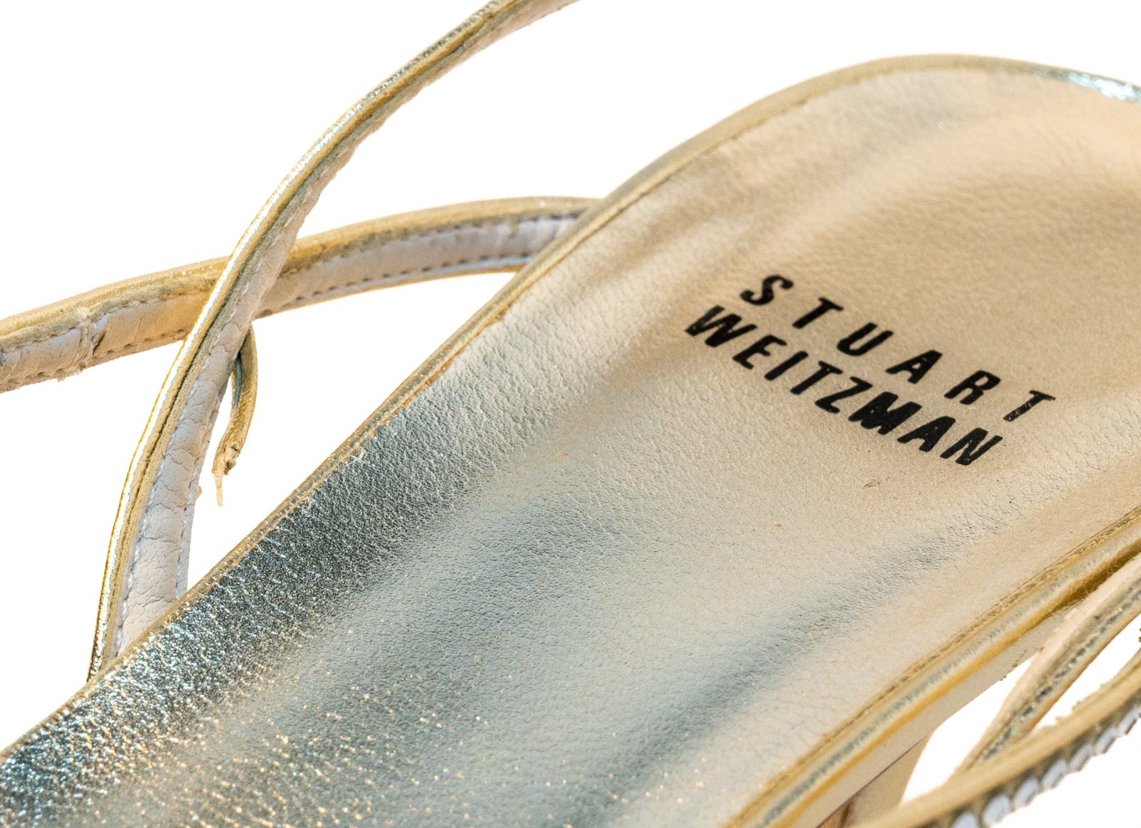 Stuart Weitzman Gold Metallic Rhinestone Slingback Sandals Women’s 8.5 M Spain