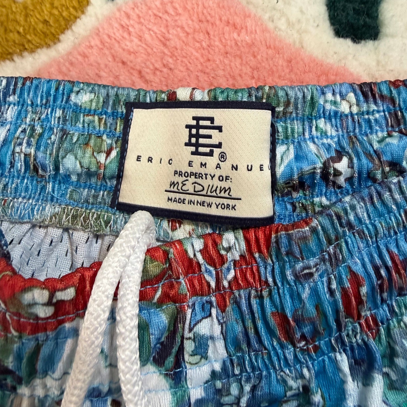 Eric Emanuel EE Basic Shorts Blue Paisley Tapestry Mesh Mens Medium