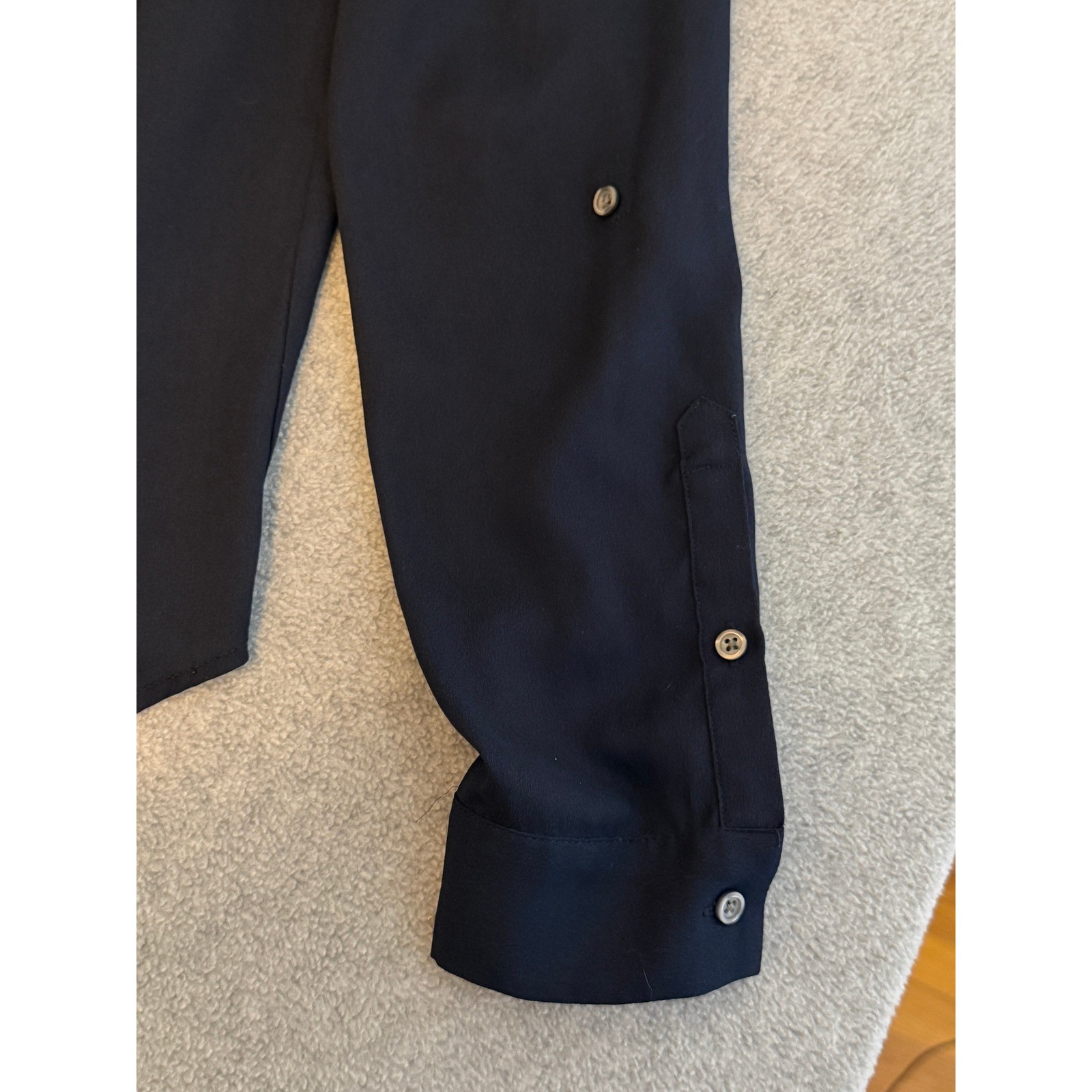Ann Taylor Petite Navy Blue Roll Tab Sleeve Scoop Neck Blouse SP