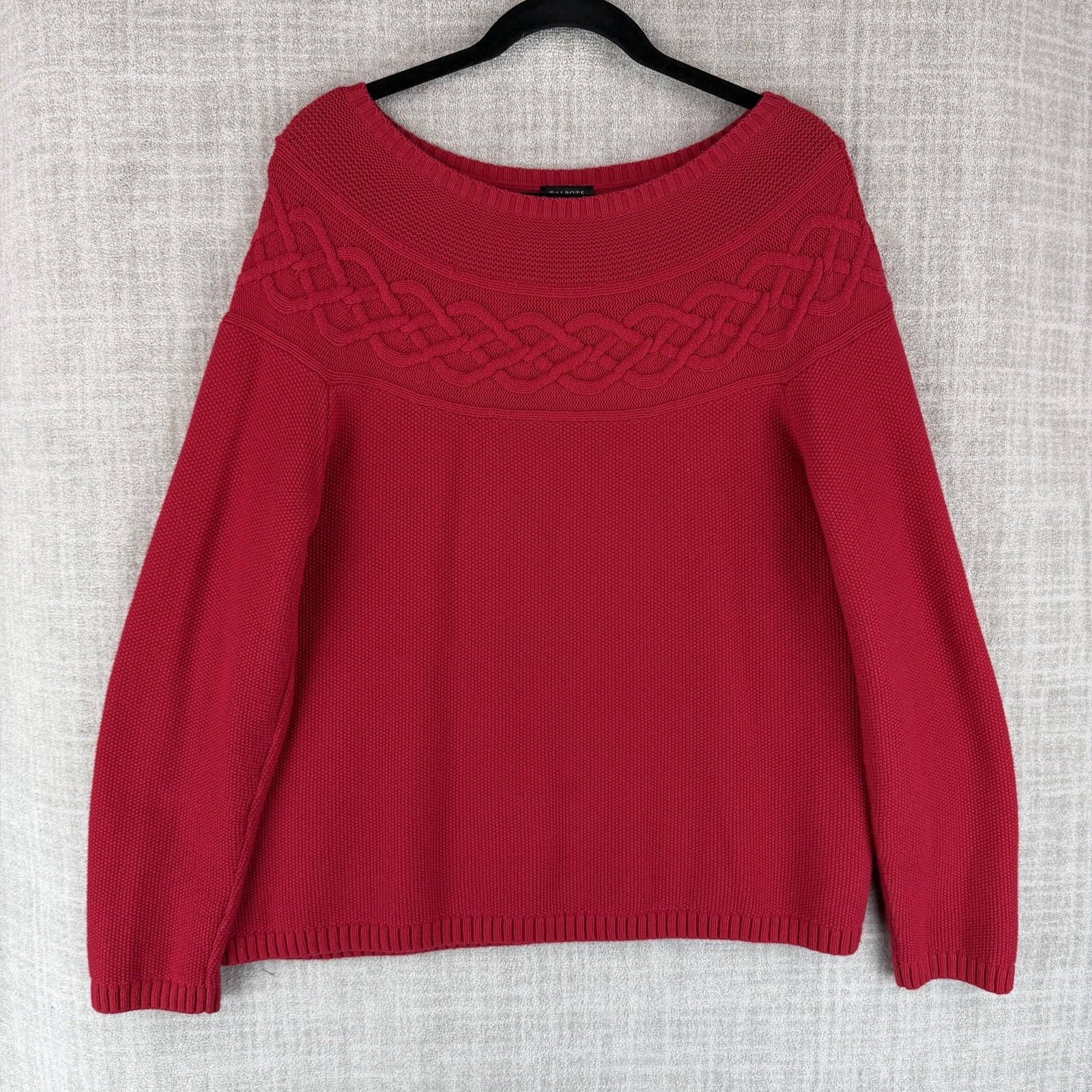 Talbots Blouse Womens XL Red Boat Neck Cable Knit Long Sleeve Pullover Soft
