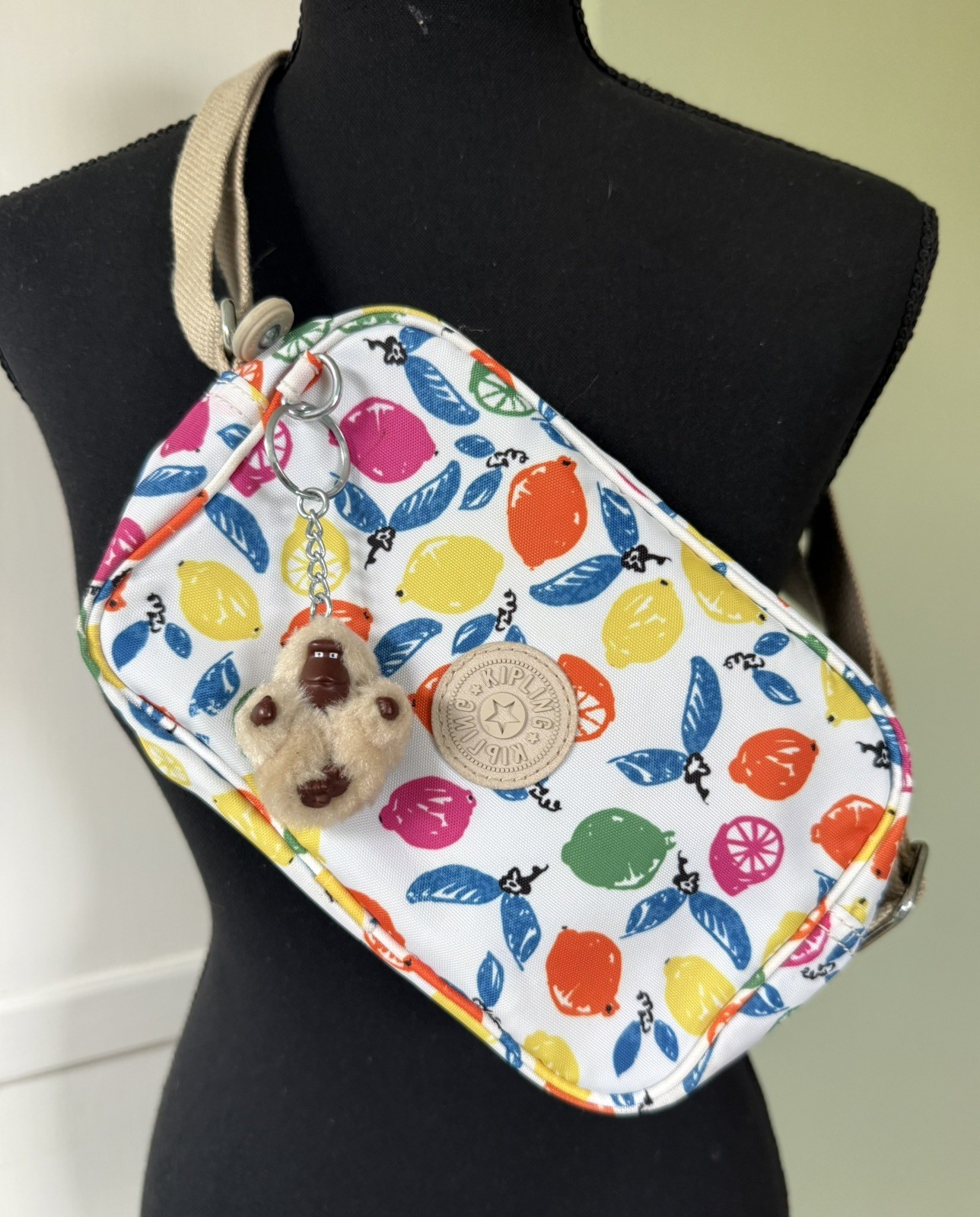 Kipling Dee II Citrus Mash Monkey Charm Fruit Lemon Crossbody Bag Adjustable