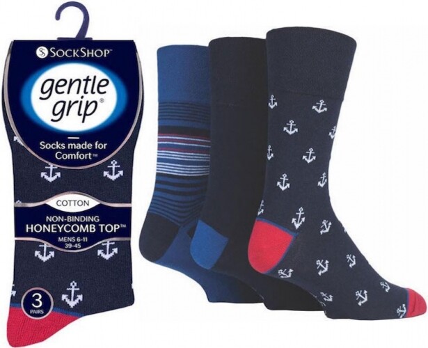 Men’s Gentle Grip Non Binding HoneyComb Top Socks UK 6-11