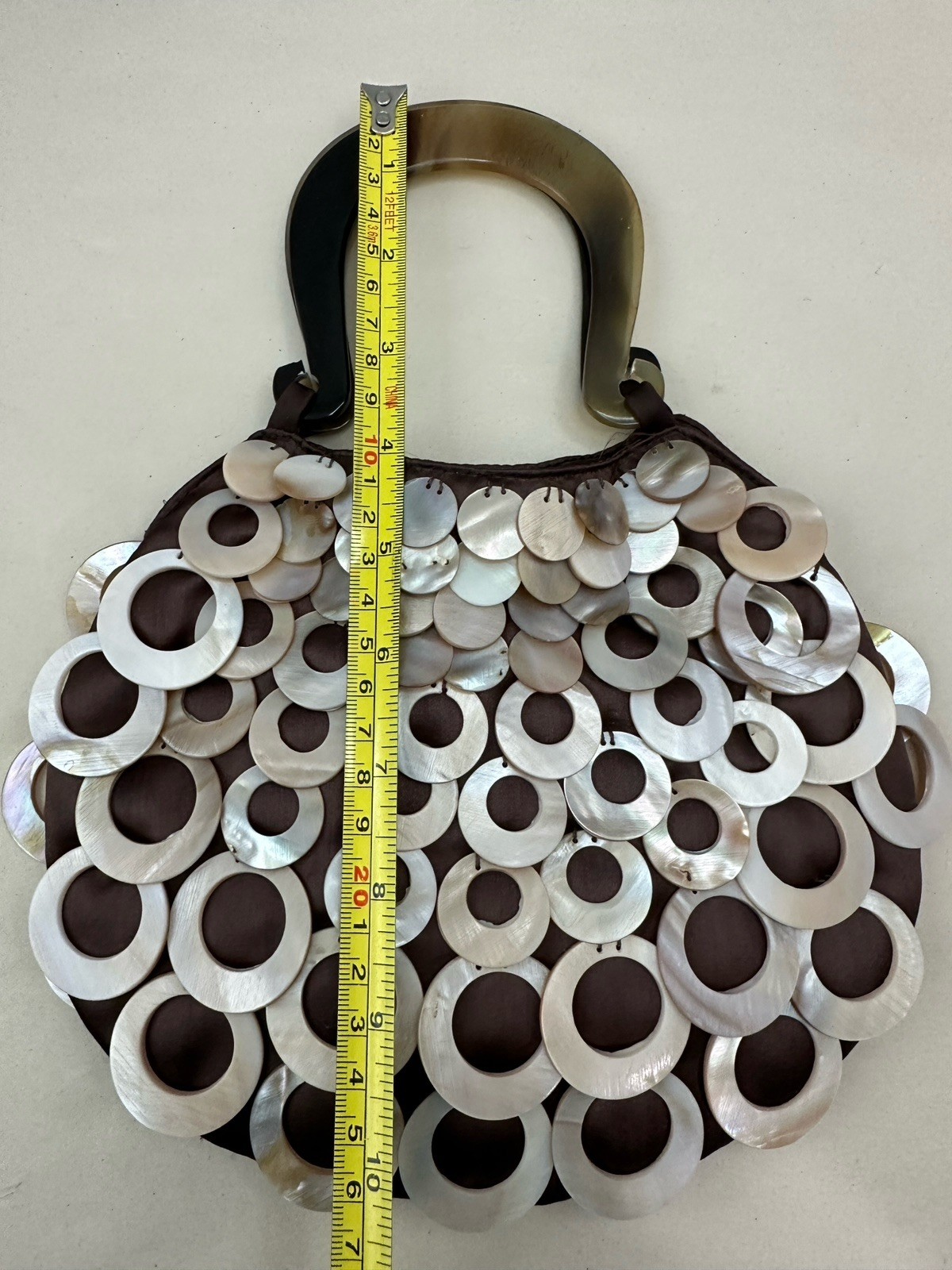 Vintage MAD by Design Medium Purse: Brown Teardrop | Spun Silk And Natural Horn