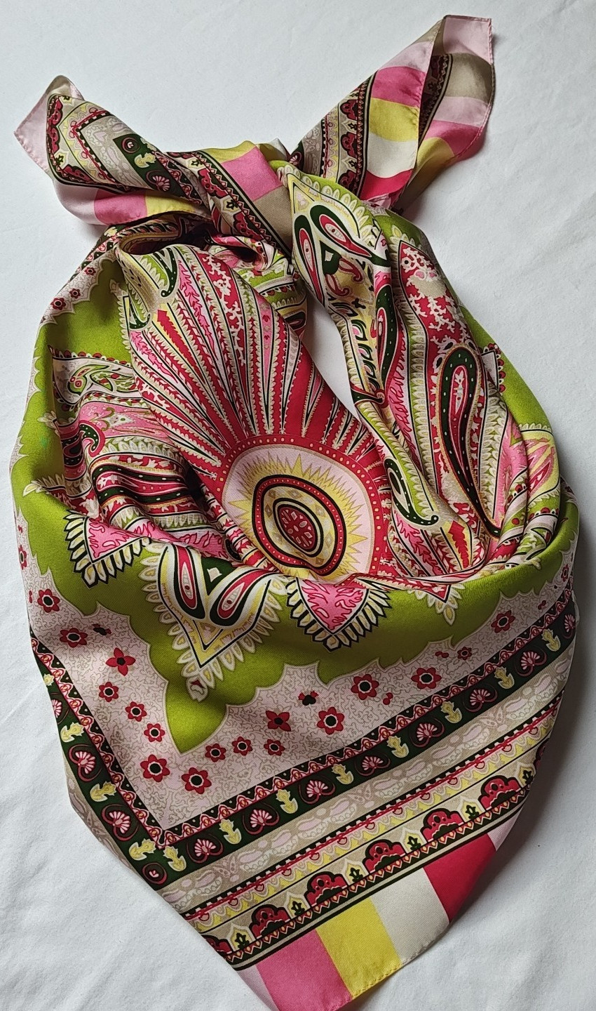 Vintage Talbots Silk Scarf- Paisley Sunburst Carnival ~35in square Ex.Cond.