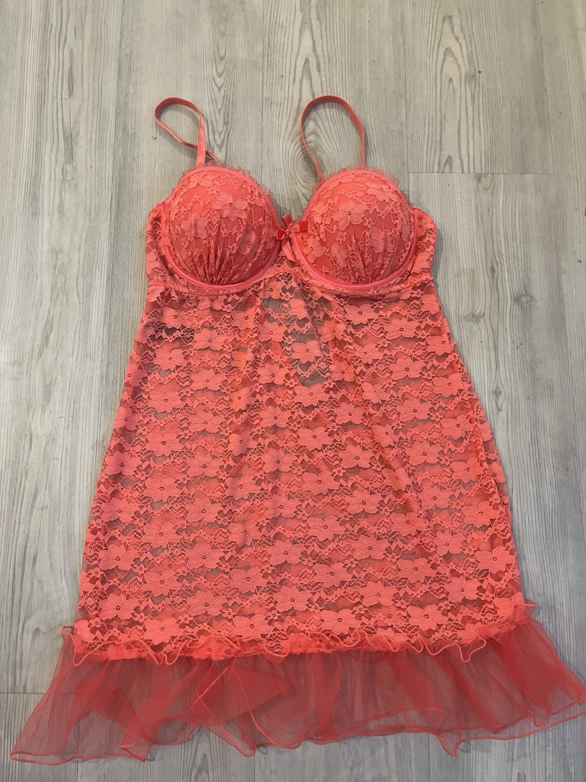 Debbie Sharman Pink Lace Underwired Full Slip w/ Bow, Adjustable Straps Sz 7