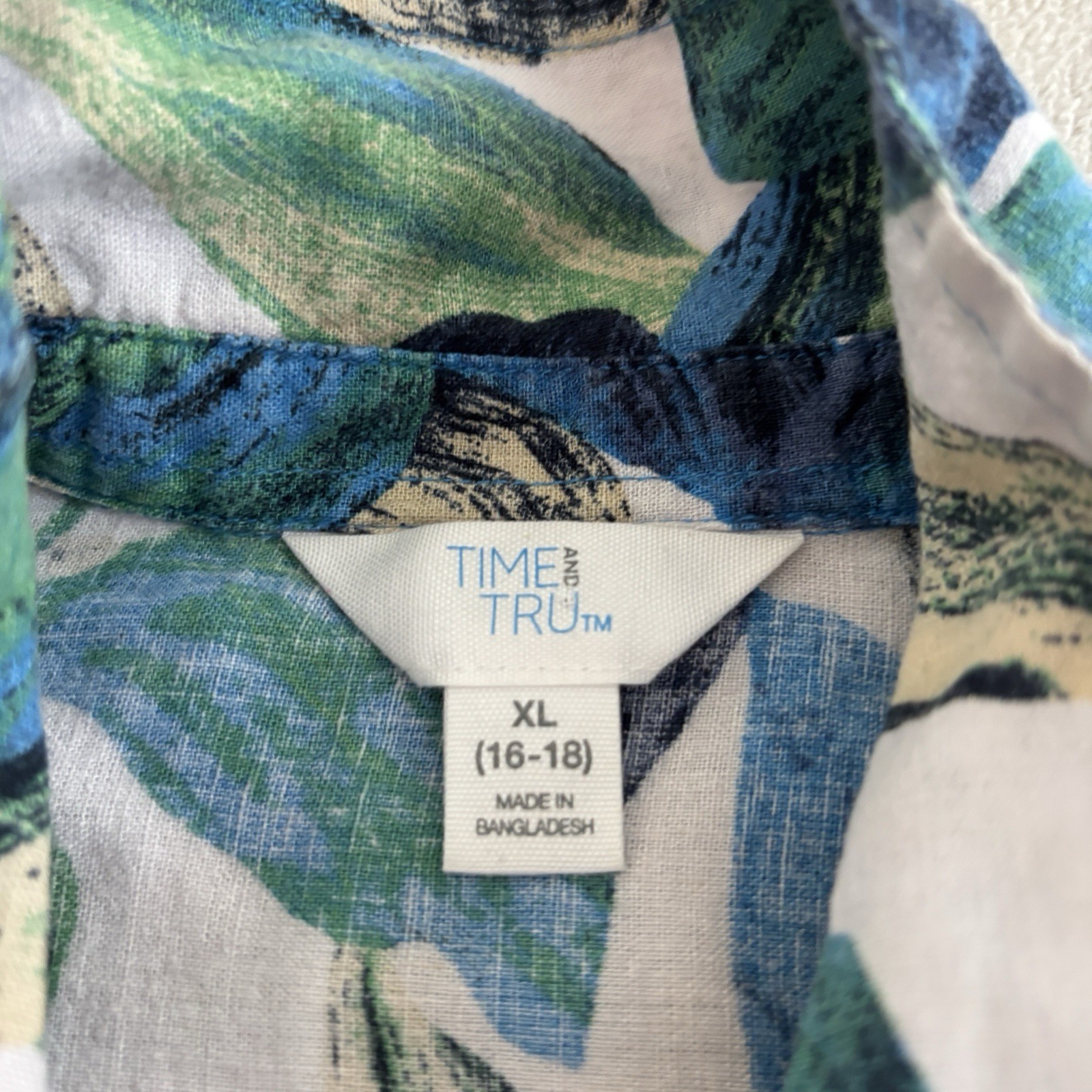 Time & Tru Women’s Xl Button Down Blouse Linen Blend Beach Coastal Breathable
