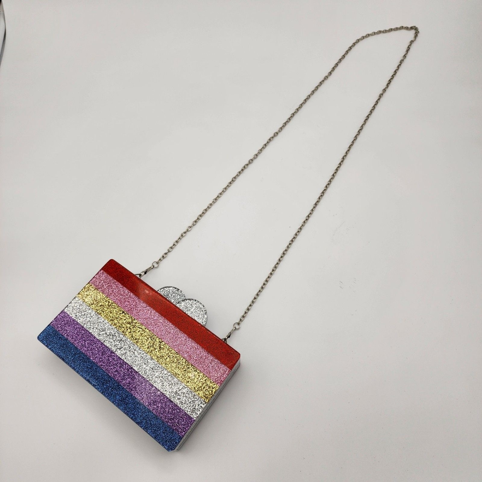 Elizabeth Sutton Collection Acrylic Glitter Rainbow Chain Crossbody Bag Clutch