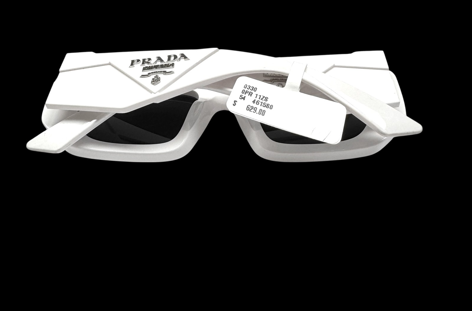 Prada Sunglasses Polished White Silver Logo SPR 11Z 461-5S0 with Case