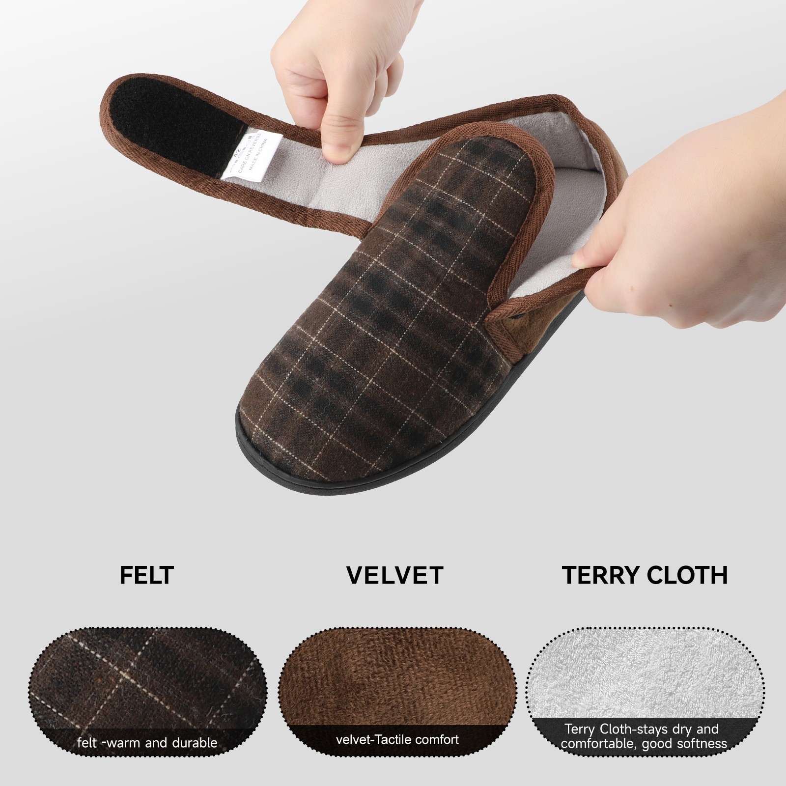 Men’s Winter Slippers Comfortable Felt Slippers Warm Home Shoes Adjustable Shoes