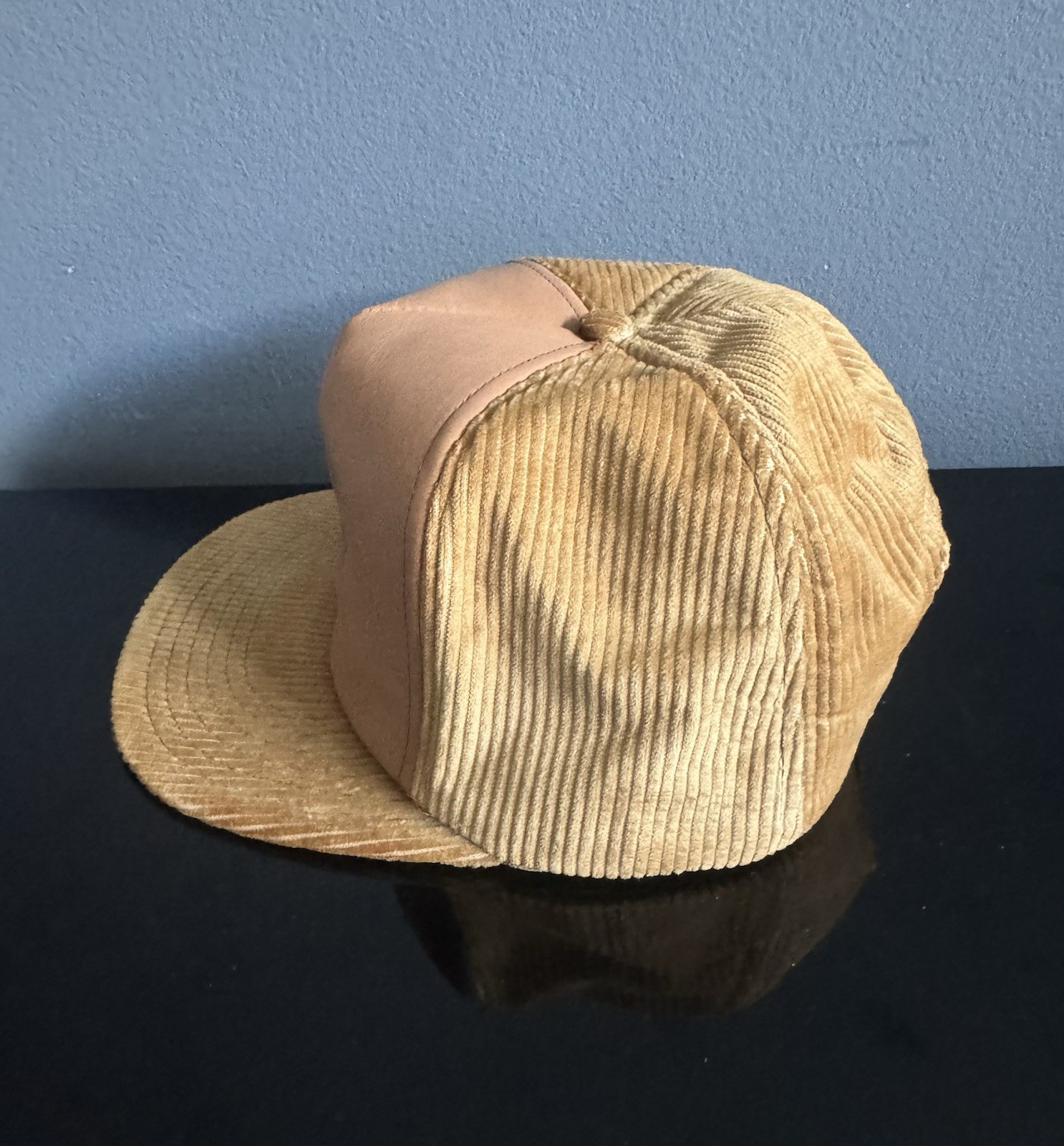 VTG Military GOLDSTAR AWARDS Leather Corduroy Trucker Cap Hat Snap Back USA RARE