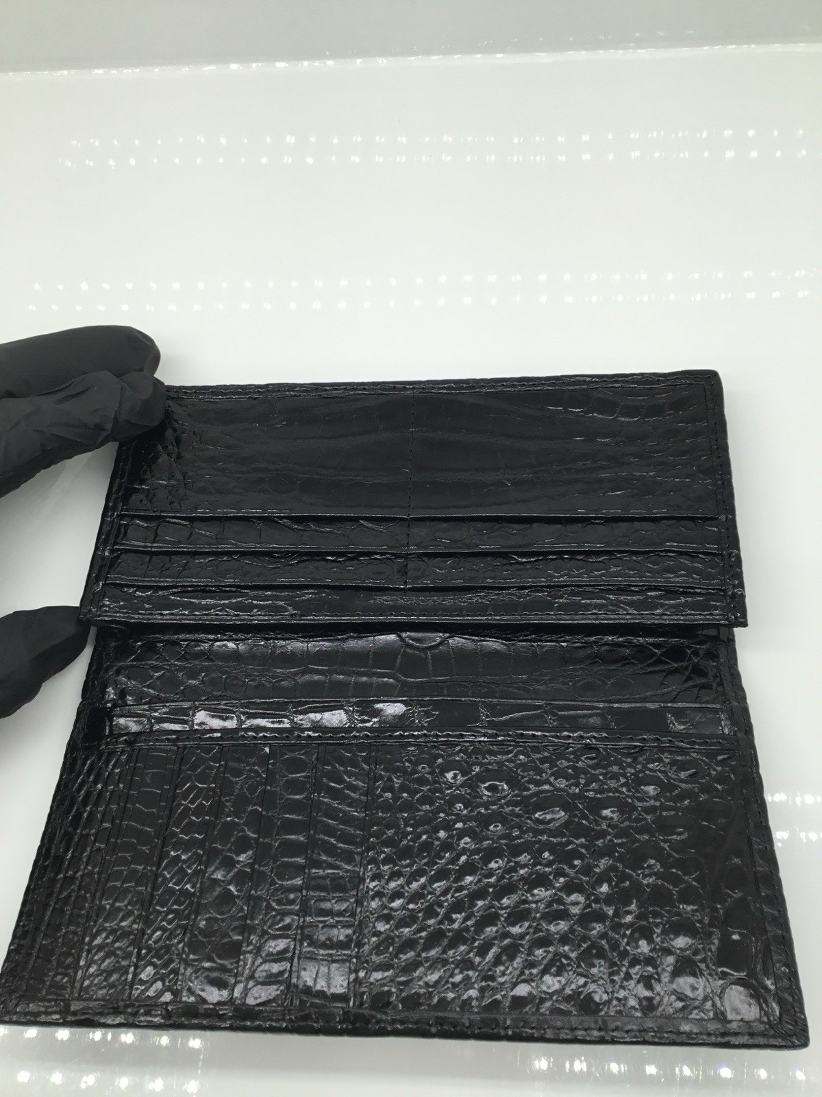 Genuine Crocodile Skin Long Bifold Wallet Exotic Full-Grain Leather Inside & Out