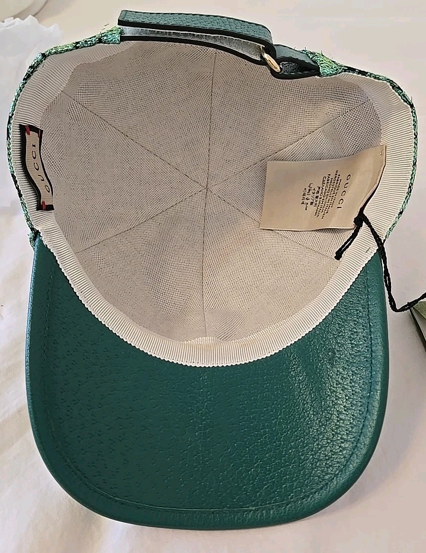 GUCCI GG Hat Cap Santa Barbara Green Metallic Adjustable Size M 57cm